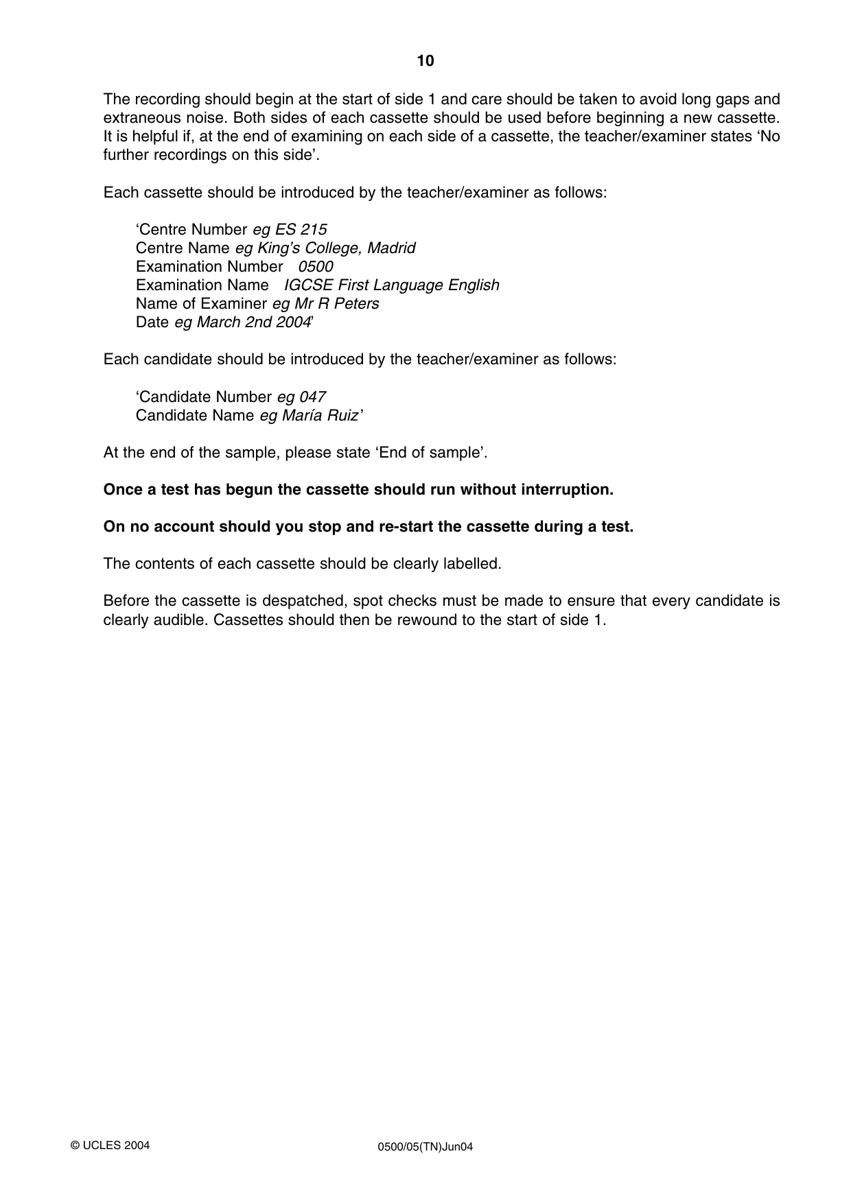 Cambridge IGCSE English - First Language 0500 2004 May/June Paper 5 · Variant 1 question paper, page 10 of 16