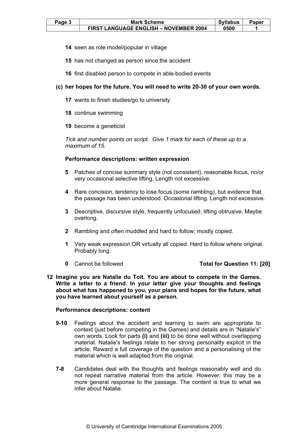 Mark scheme, page 6 of 7