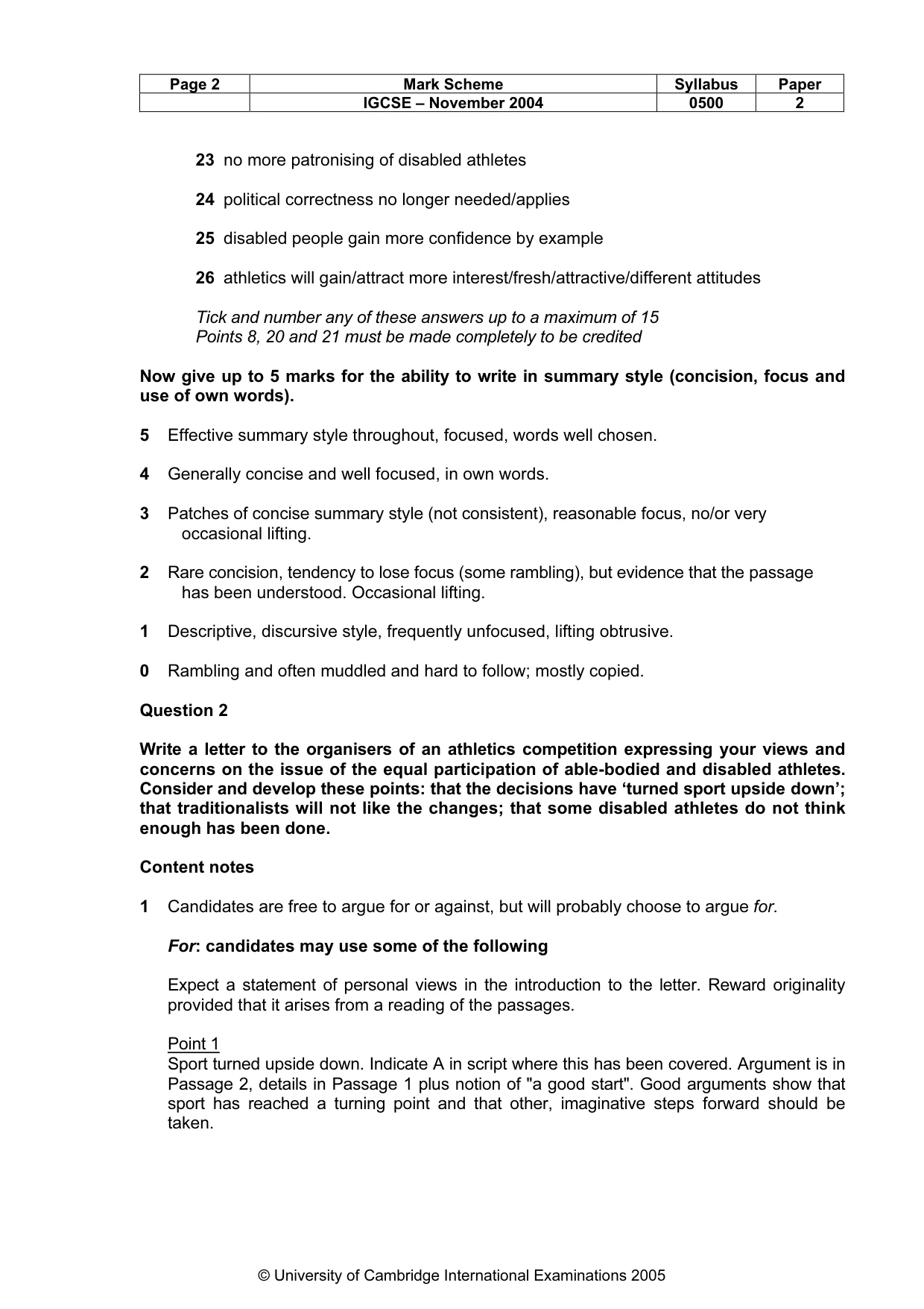 Mark scheme, page 5 of 9