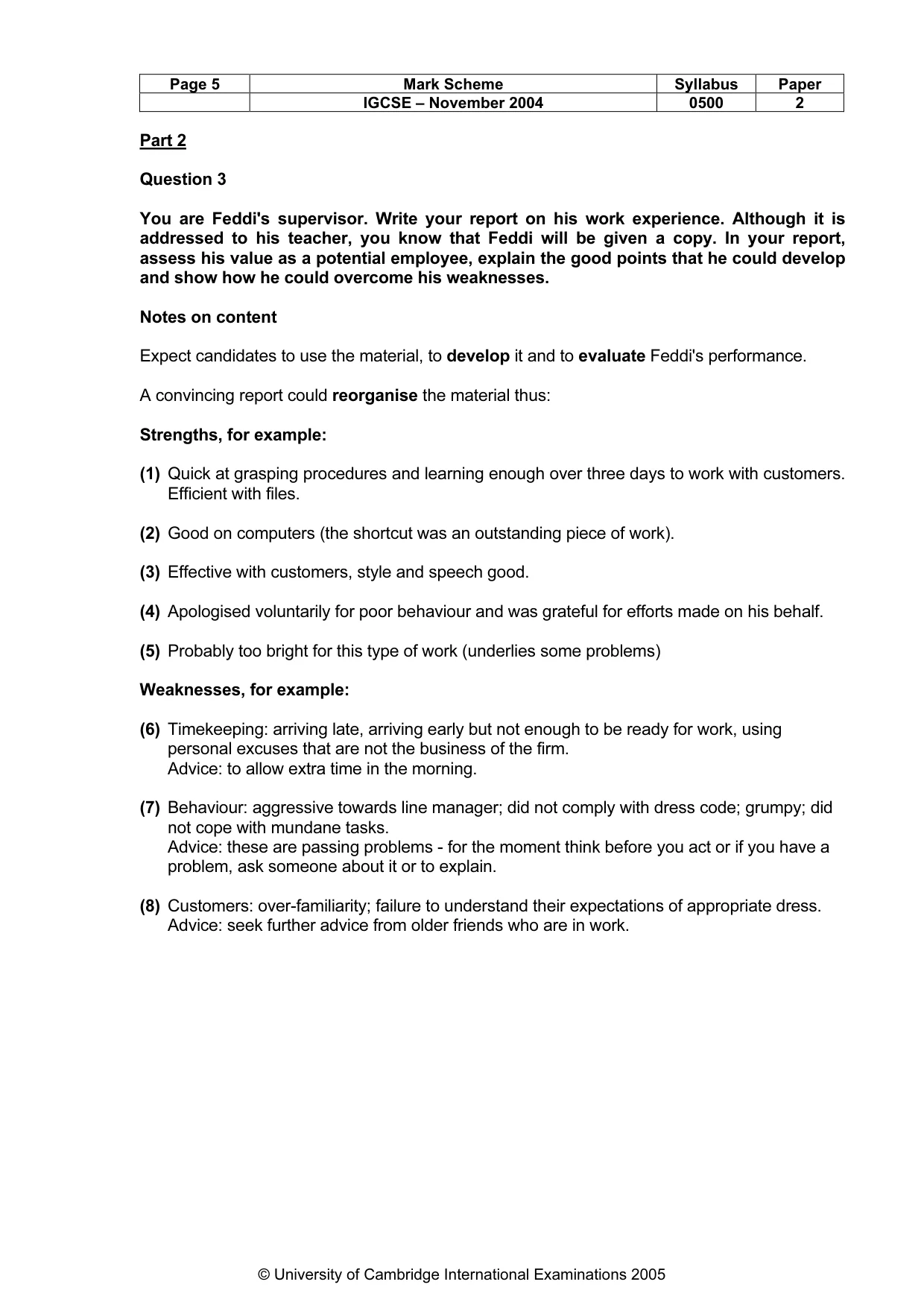Mark scheme, page 8 of 9