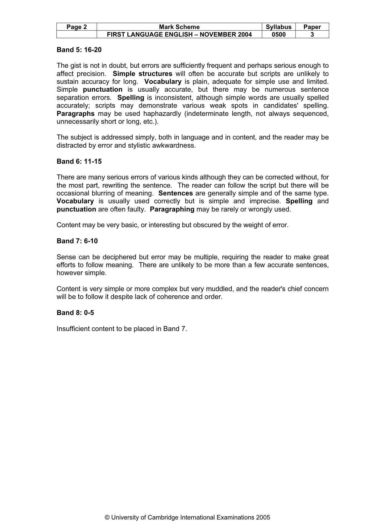 Mark scheme, page 5 of 5