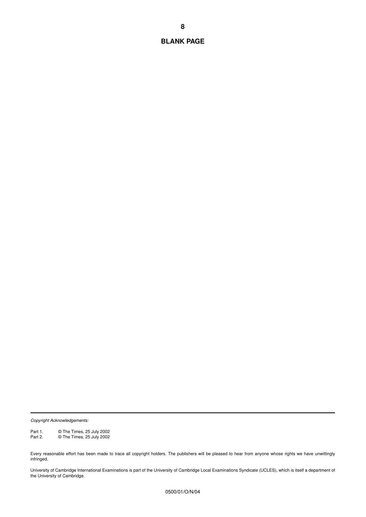 Cambridge IGCSE English - First Language 0500 2004 Oct/Nov Paper 1 · Variant 1 question paper, page 8 of 8