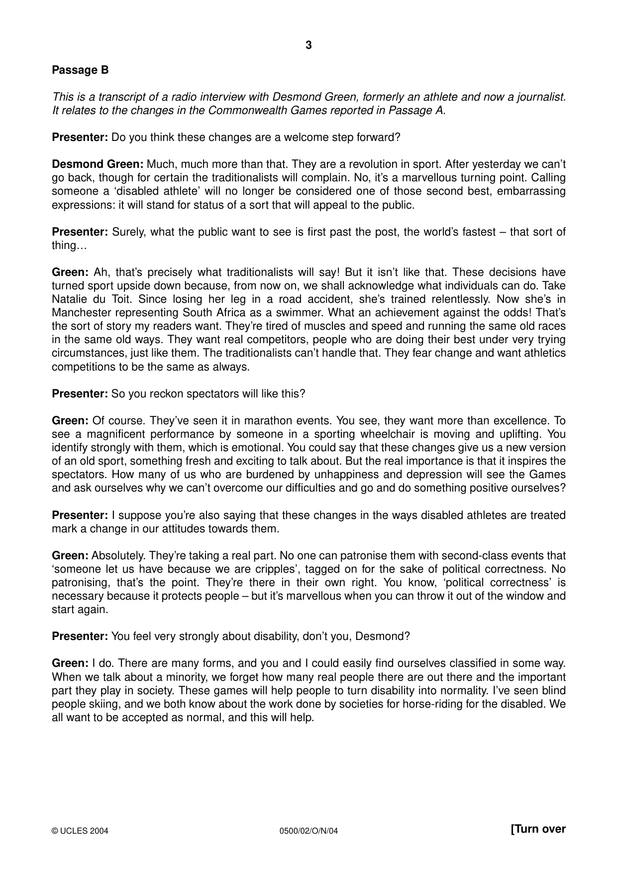 Cambridge IGCSE English - First Language 0500 2004 Oct/Nov Paper 2 · Variant 1 question paper, page 3 of 8