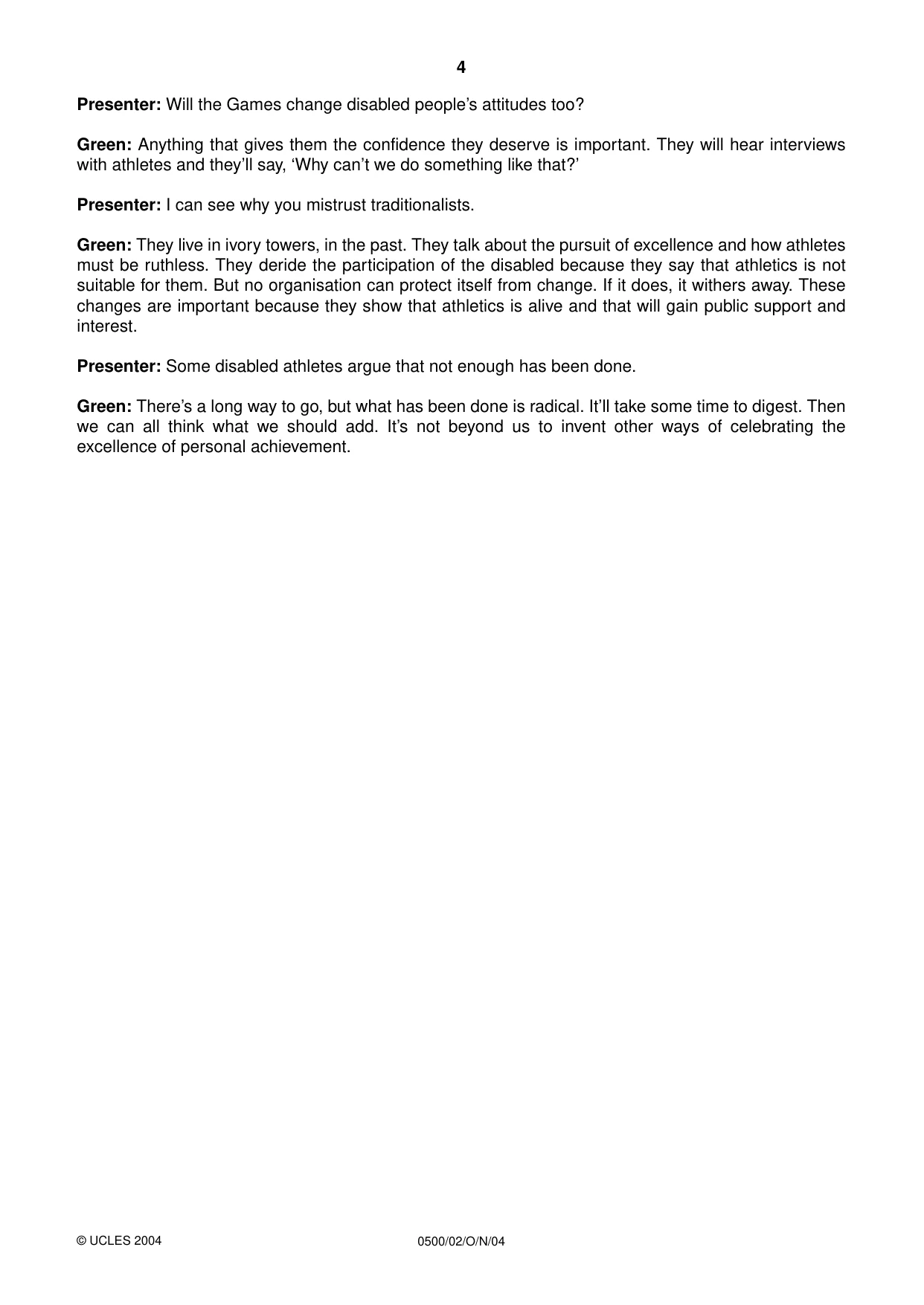 Cambridge IGCSE English - First Language 0500 2004 Oct/Nov Paper 2 · Variant 1 question paper, page 4 of 8