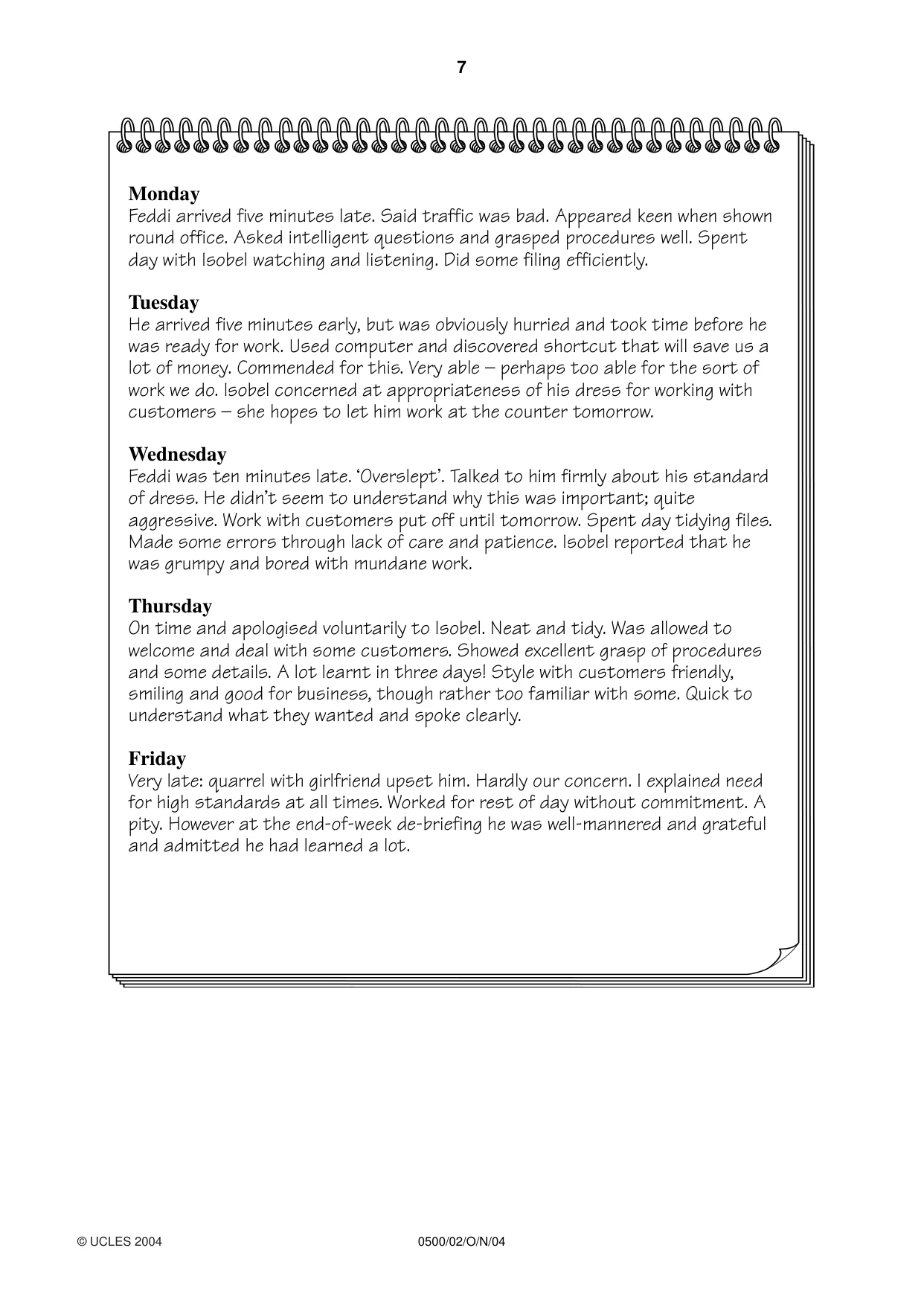 Cambridge IGCSE English - First Language 0500 2004 Oct/Nov Paper 2 · Variant 1 question paper, page 7 of 8