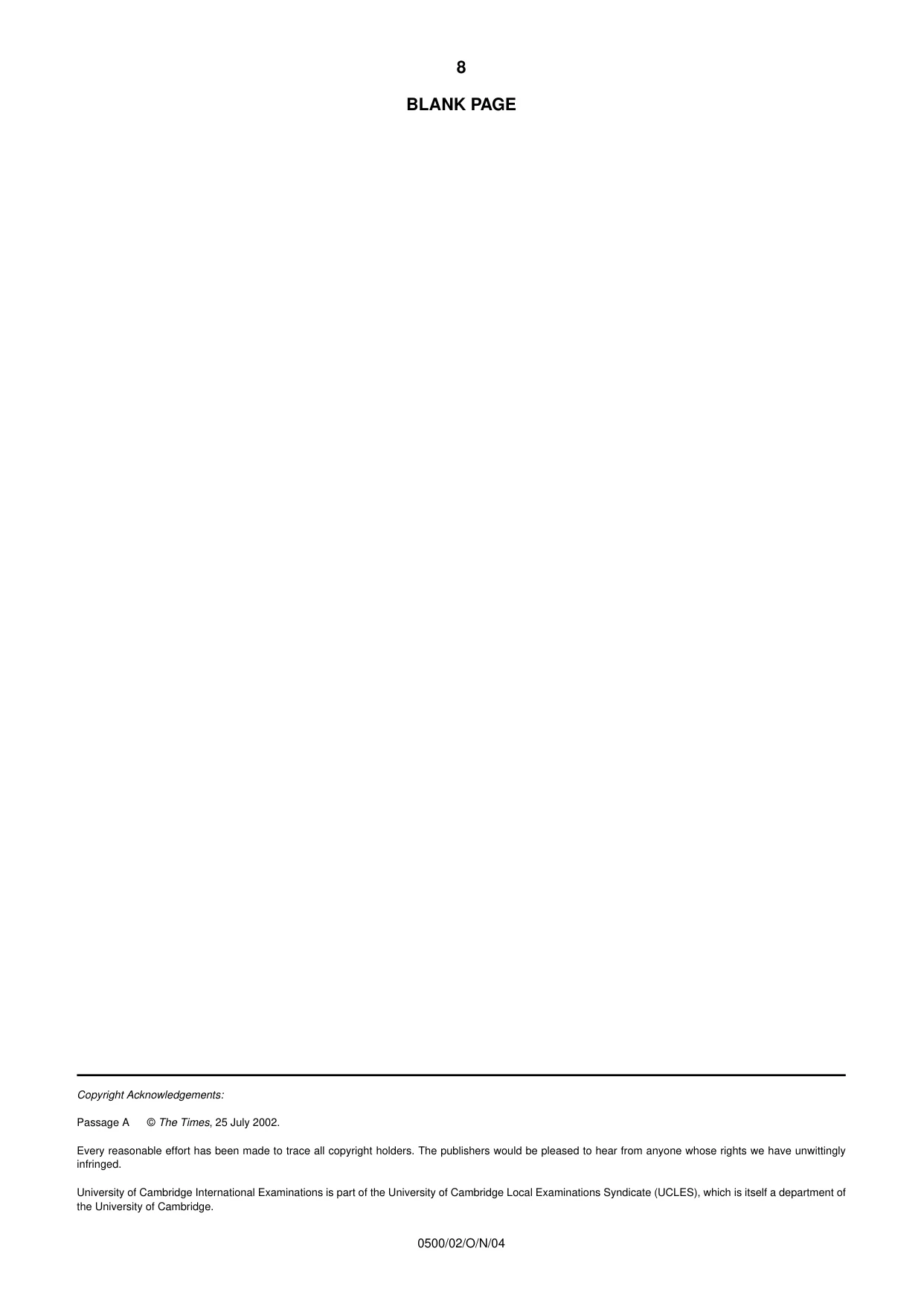 Cambridge IGCSE English - First Language 0500 2004 Oct/Nov Paper 2 · Variant 1 question paper, page 8 of 8