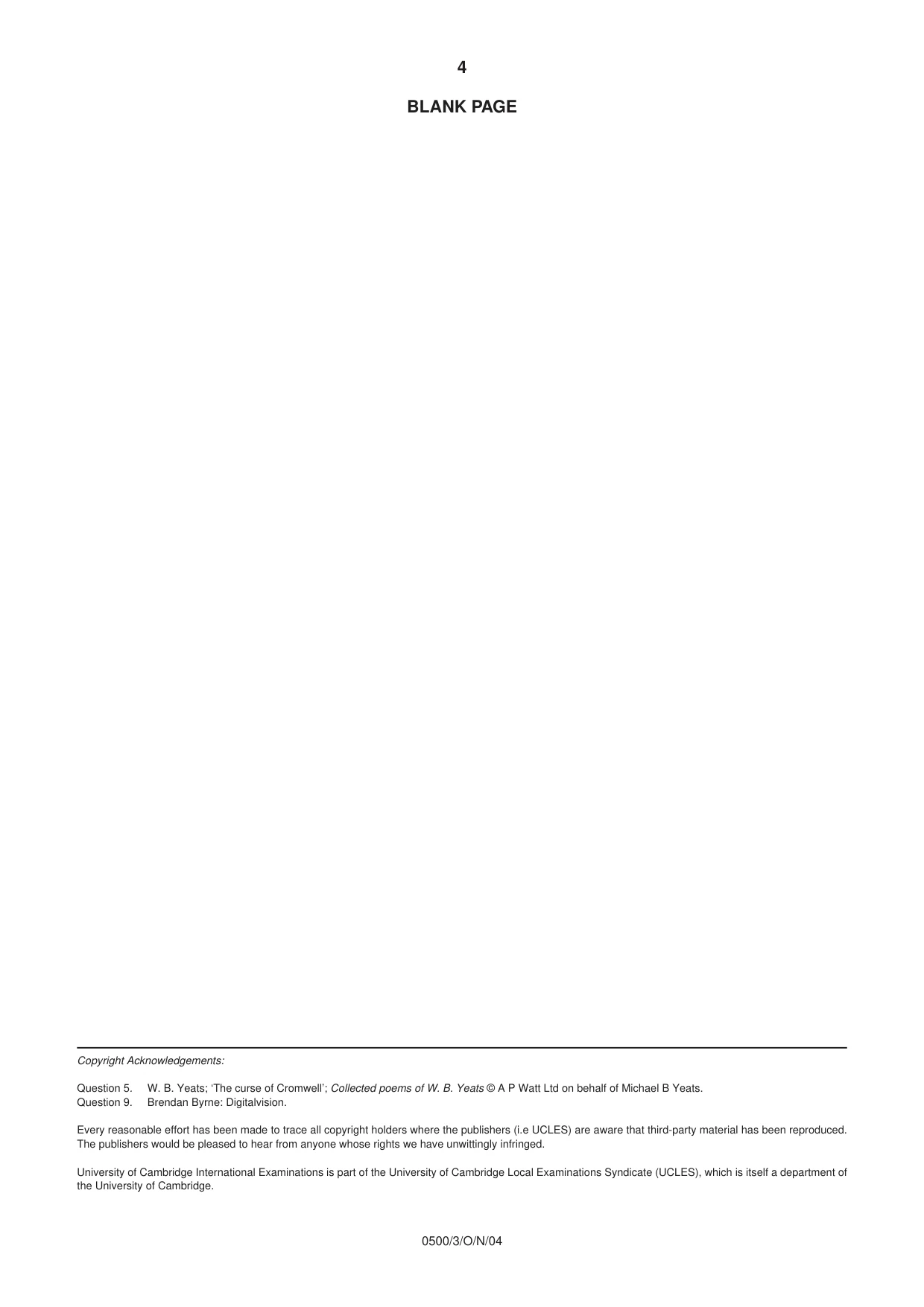 Cambridge IGCSE English - First Language 0500 2004 Oct/Nov Paper 3 · Variant 1 question paper, page 4 of 4