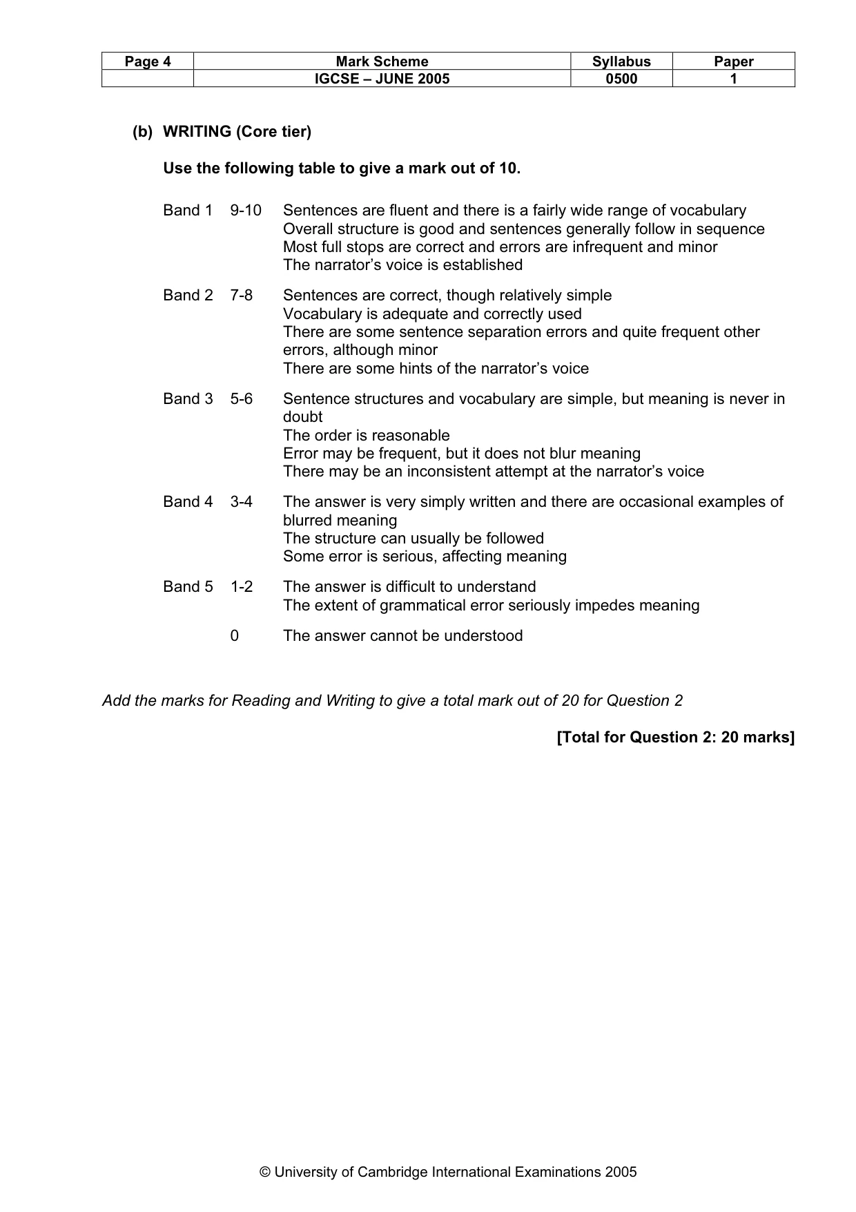 Mark scheme, page 7 of 7