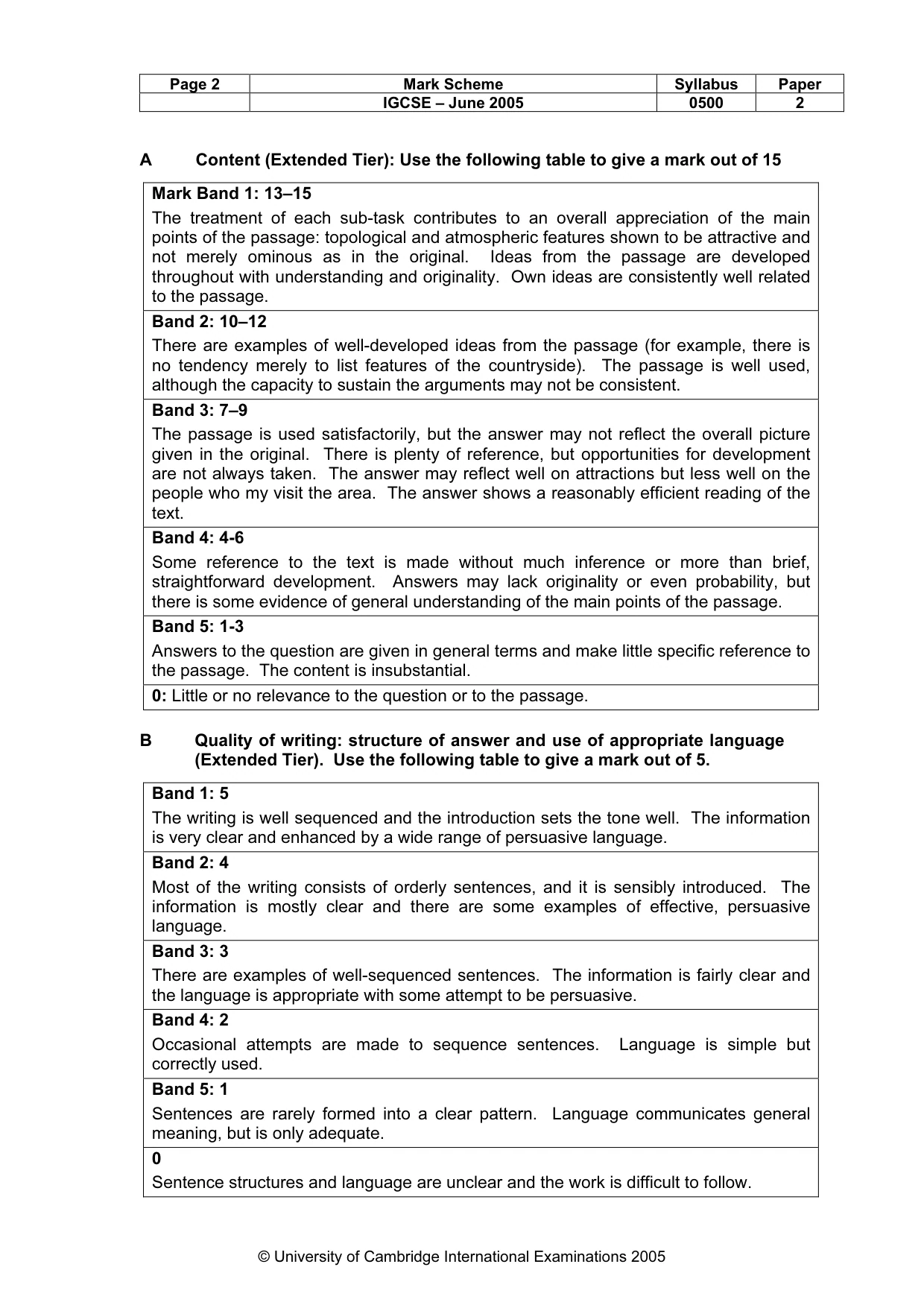 Mark scheme, page 5 of 8