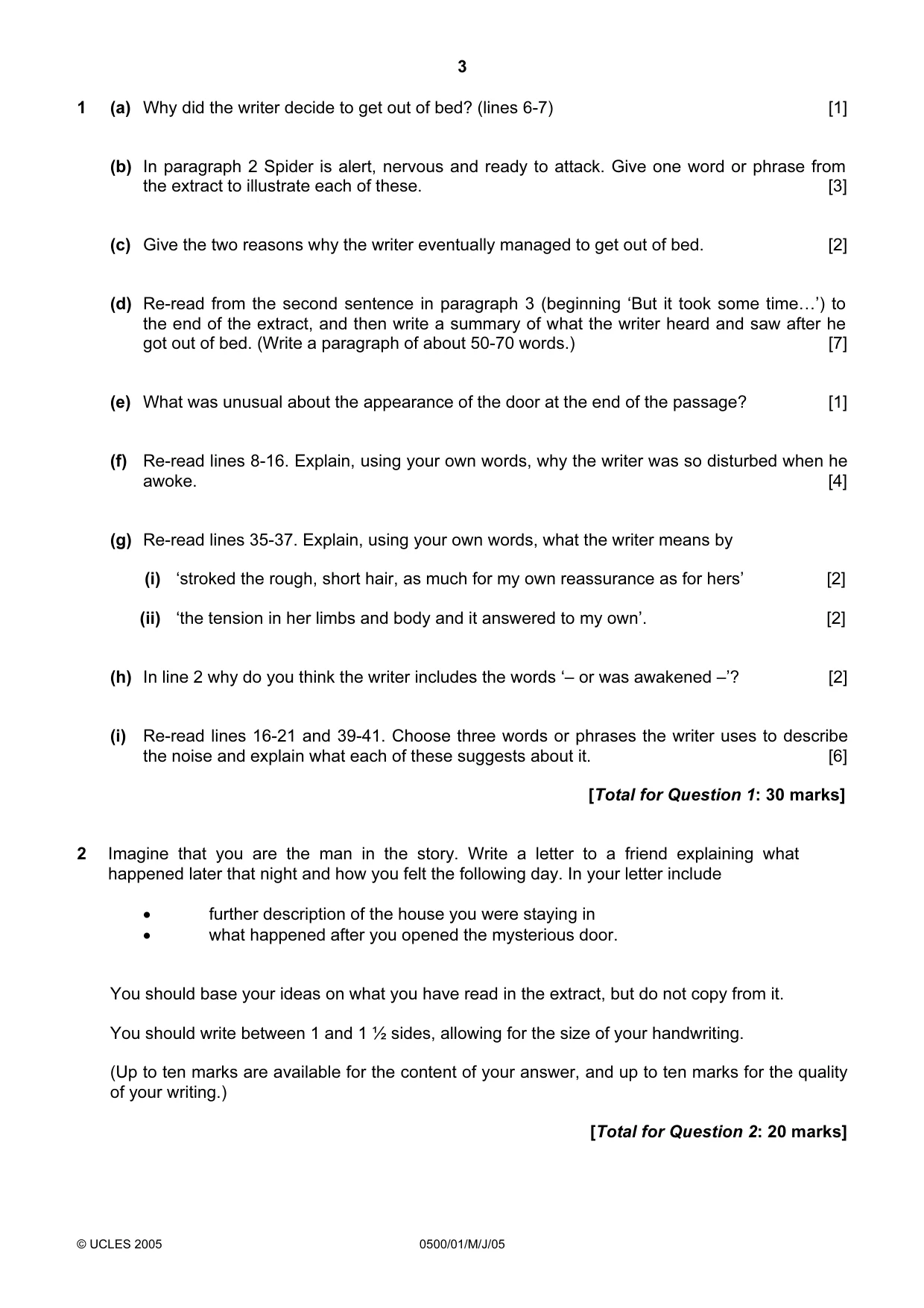 Cambridge IGCSE English - First Language 0500 2005 May/June Paper 1 · Variant 1 question paper, page 3 of 4