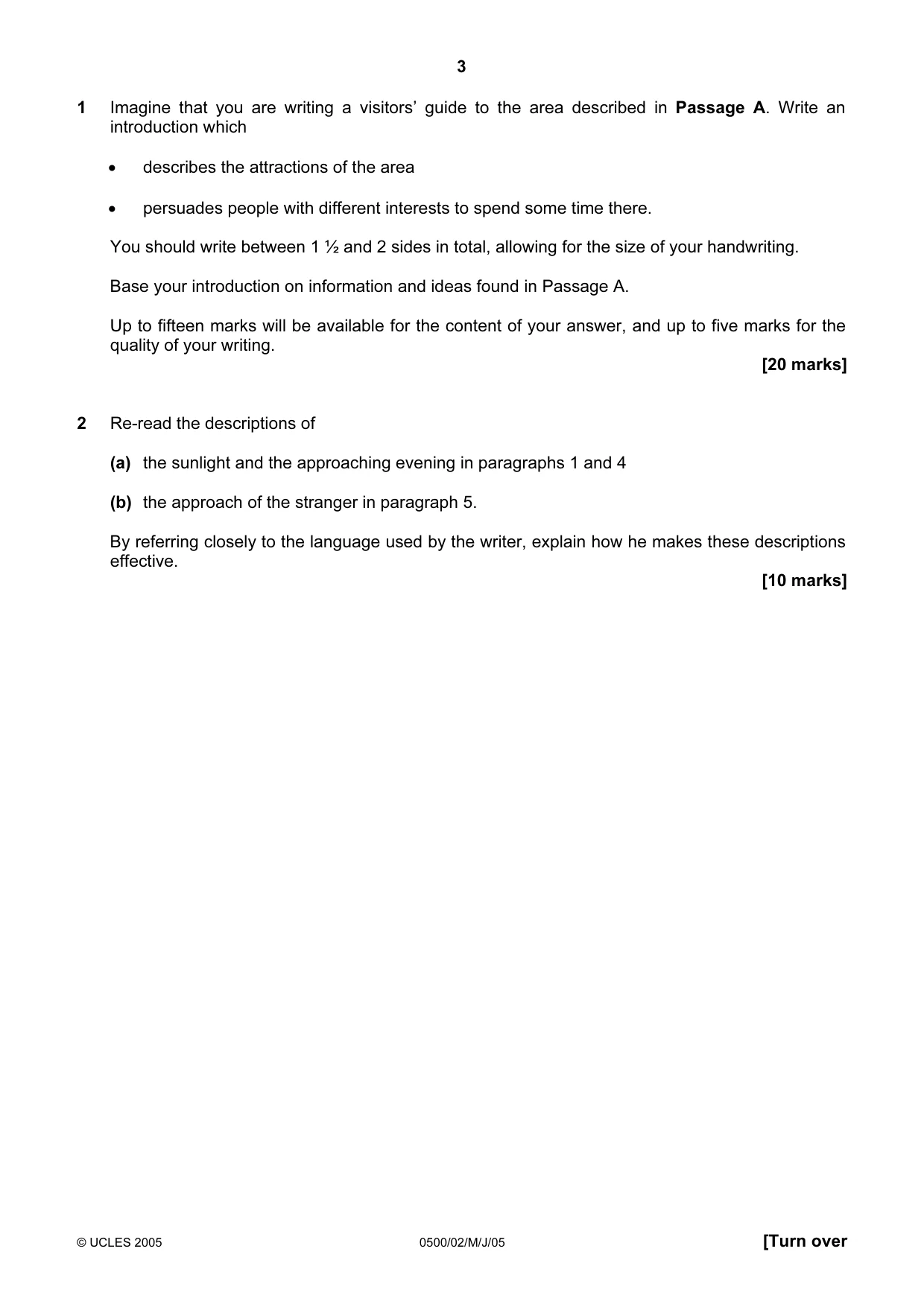 Cambridge IGCSE English - First Language 0500 2005 May/June Paper 2 · Variant 1 question paper, page 3 of 8