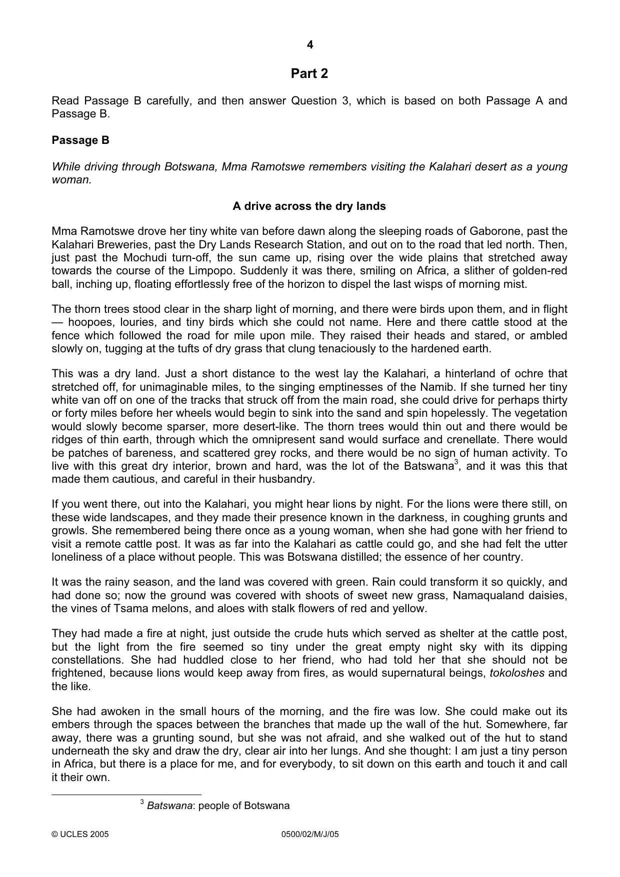 Cambridge IGCSE English - First Language 0500 2005 May/June Paper 2 · Variant 1 question paper, page 4 of 8
