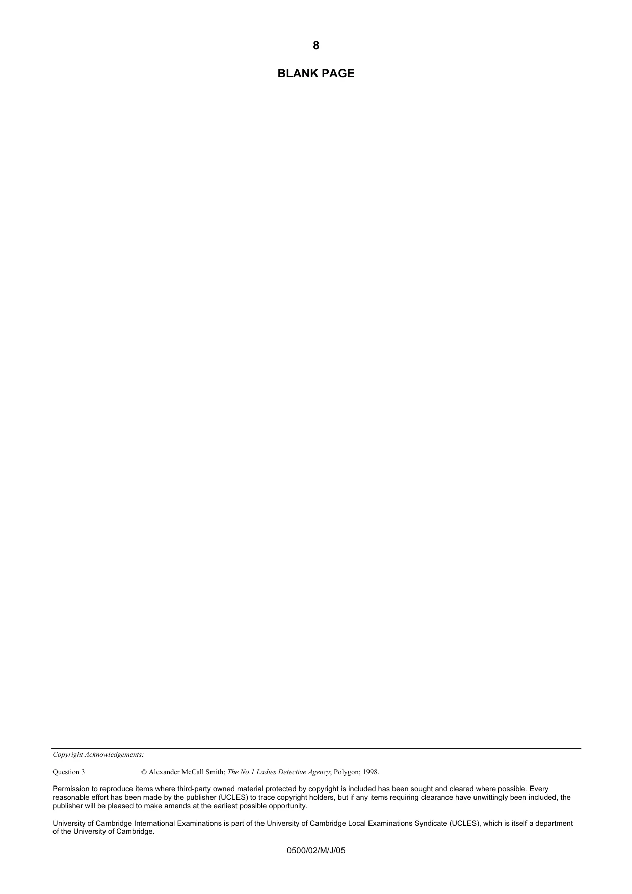 Cambridge IGCSE English - First Language 0500 2005 May/June Paper 2 · Variant 1 question paper, page 8 of 8