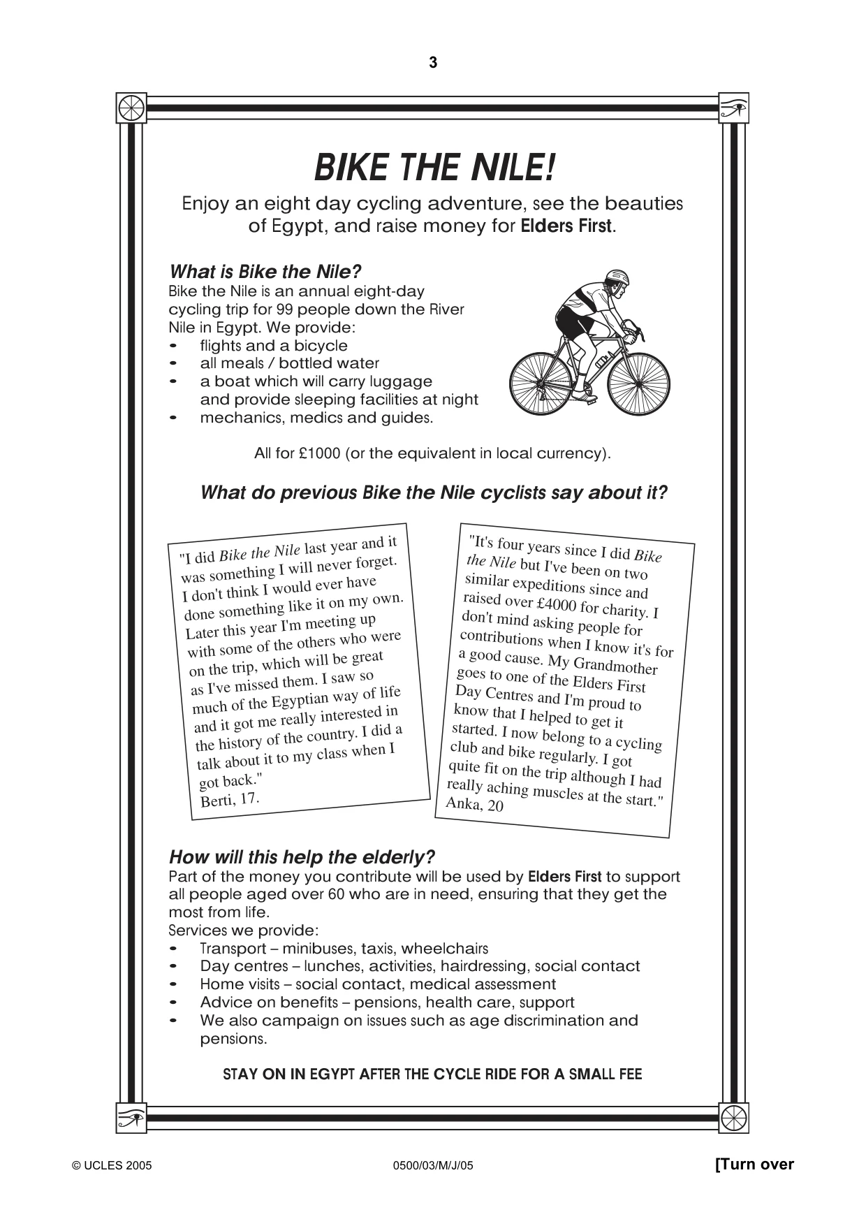 Cambridge IGCSE English - First Language 0500 2005 May/June Paper 3 · Variant 1 question paper, page 3 of 4