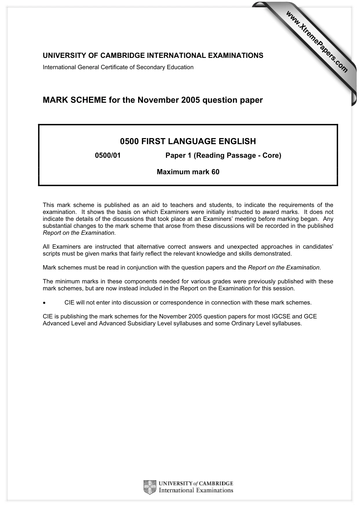 Mark scheme, page 1 of 5