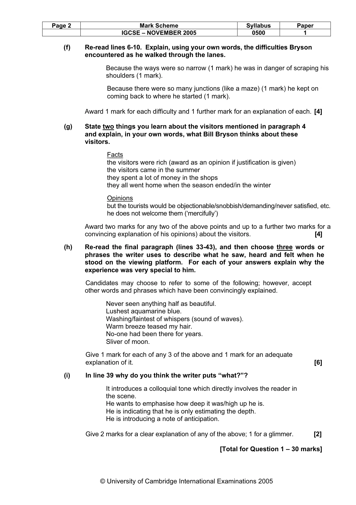 Mark scheme, page 3 of 5