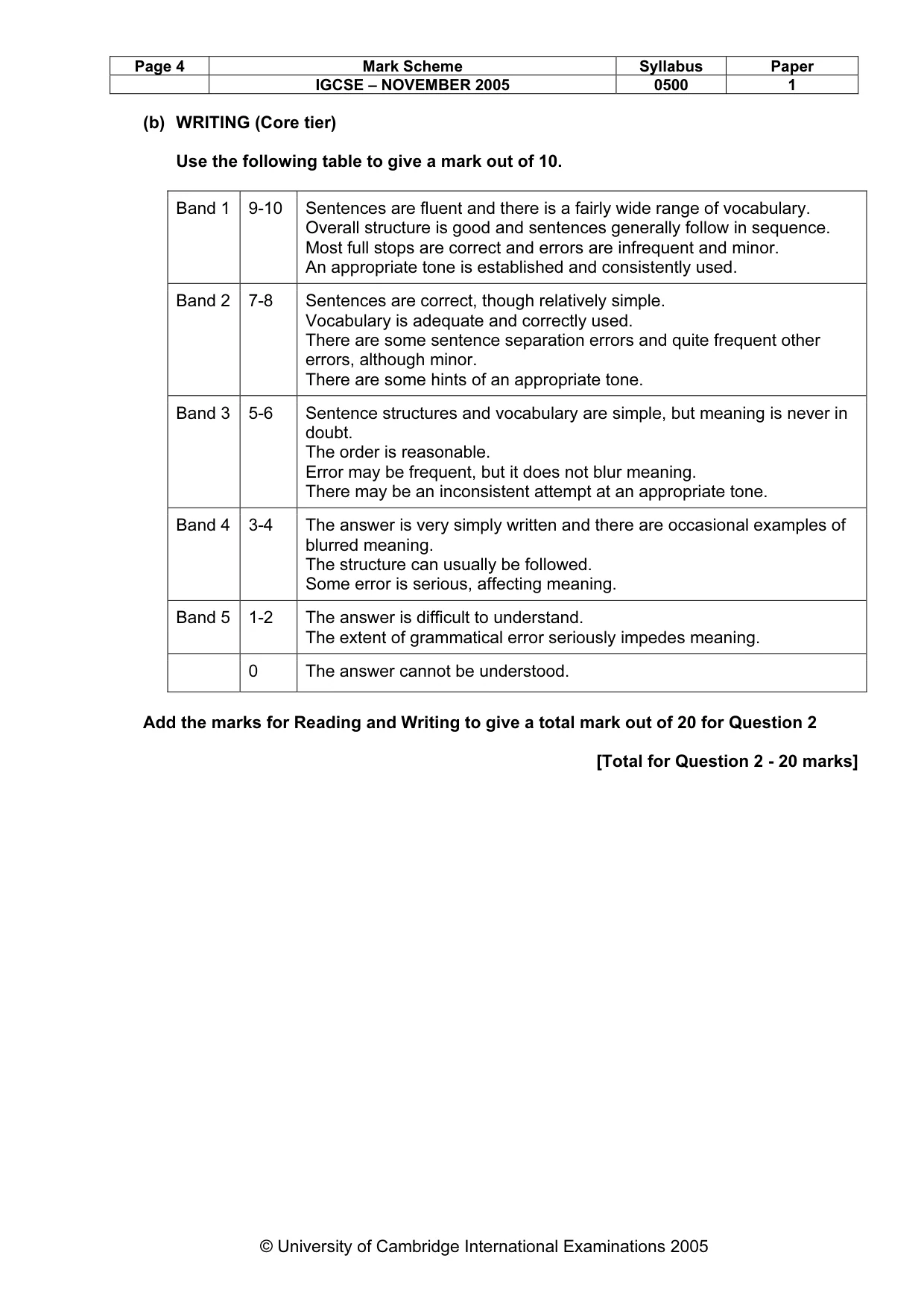 Mark scheme, page 5 of 5