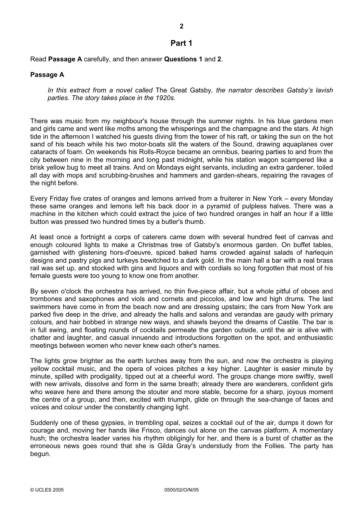 Cambridge IGCSE English - First Language 0500 2005 Oct/Nov Paper 2 · Variant 1 question paper, page 2 of 8
