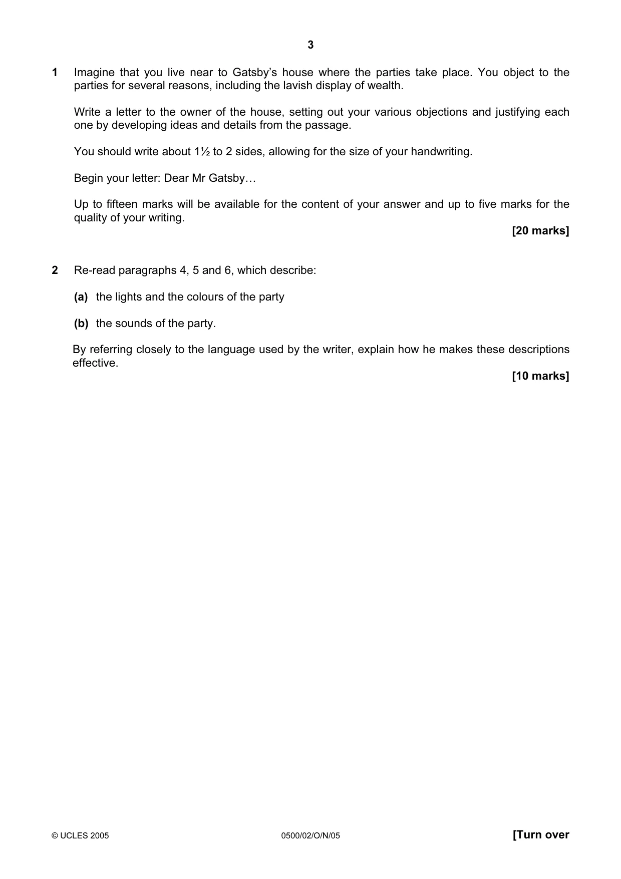 Cambridge IGCSE English - First Language 0500 2005 Oct/Nov Paper 2 · Variant 1 question paper, page 3 of 8