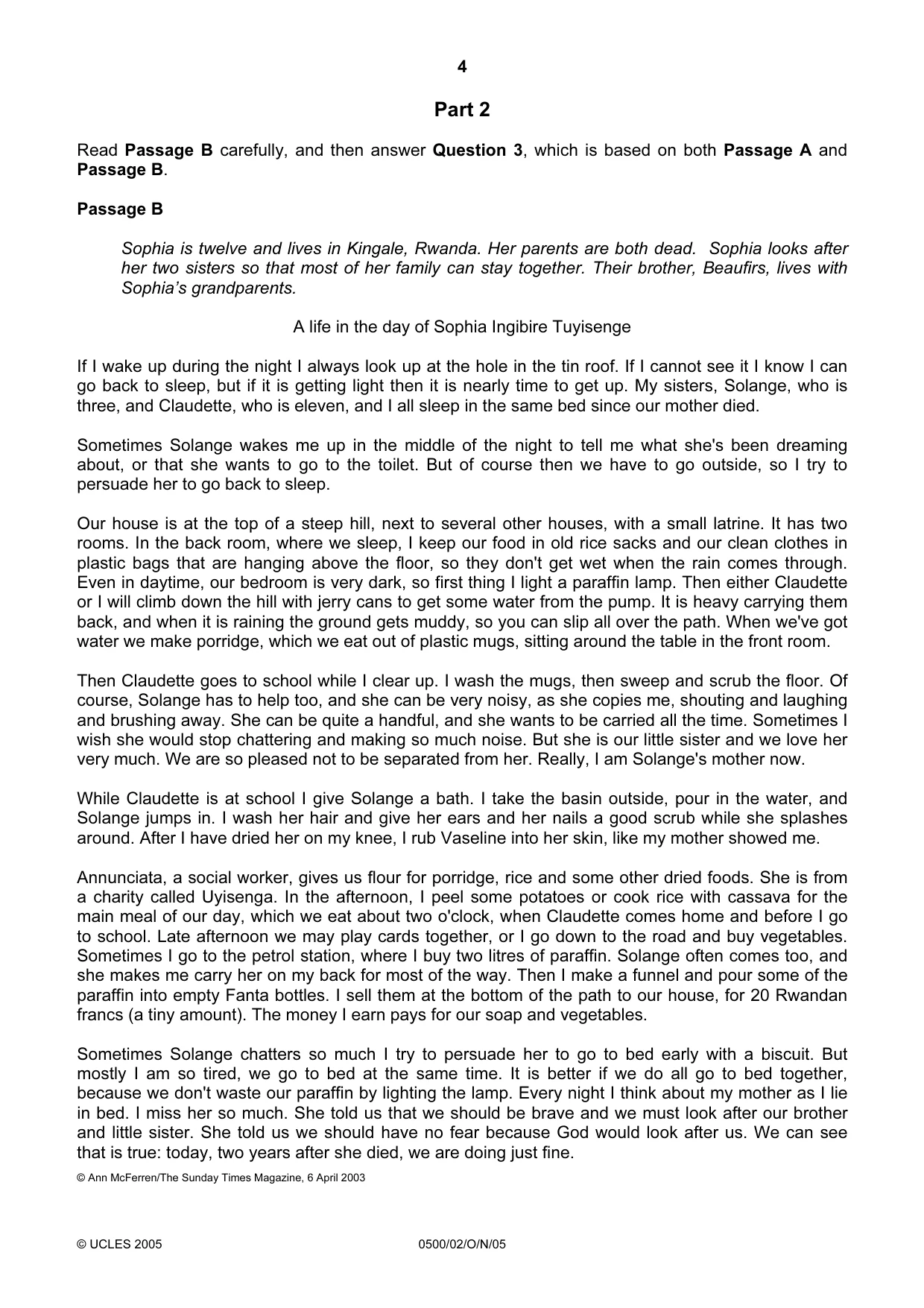 Cambridge IGCSE English - First Language 0500 2005 Oct/Nov Paper 2 · Variant 1 question paper, page 4 of 8