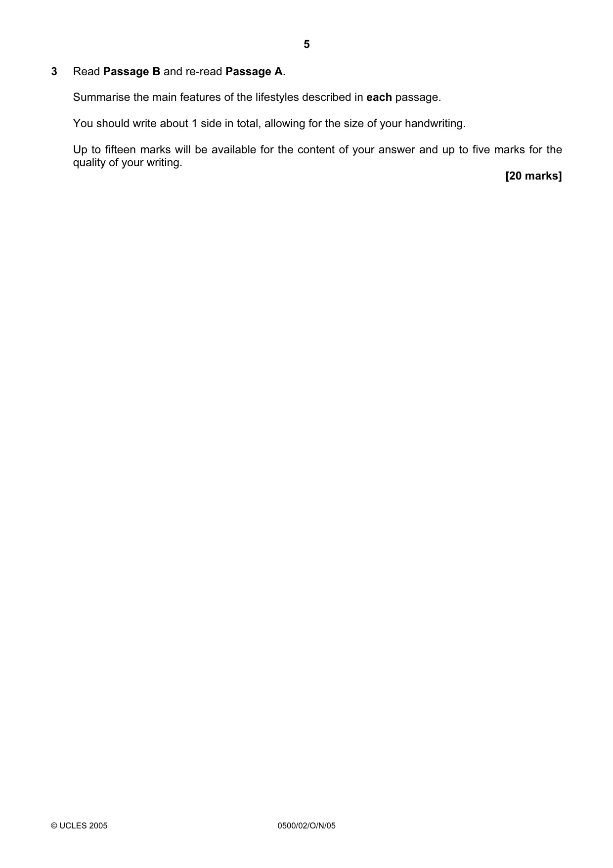 Cambridge IGCSE English - First Language 0500 2005 Oct/Nov Paper 2 · Variant 1 question paper, page 5 of 8