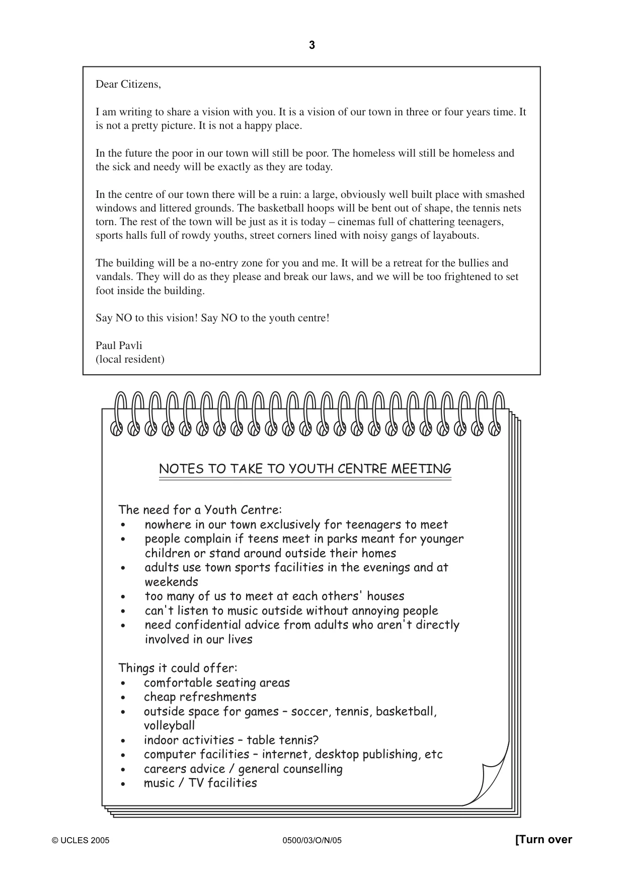 Cambridge IGCSE English - First Language 0500 2005 Oct/Nov Paper 3 · Variant 1 question paper, page 3 of 4