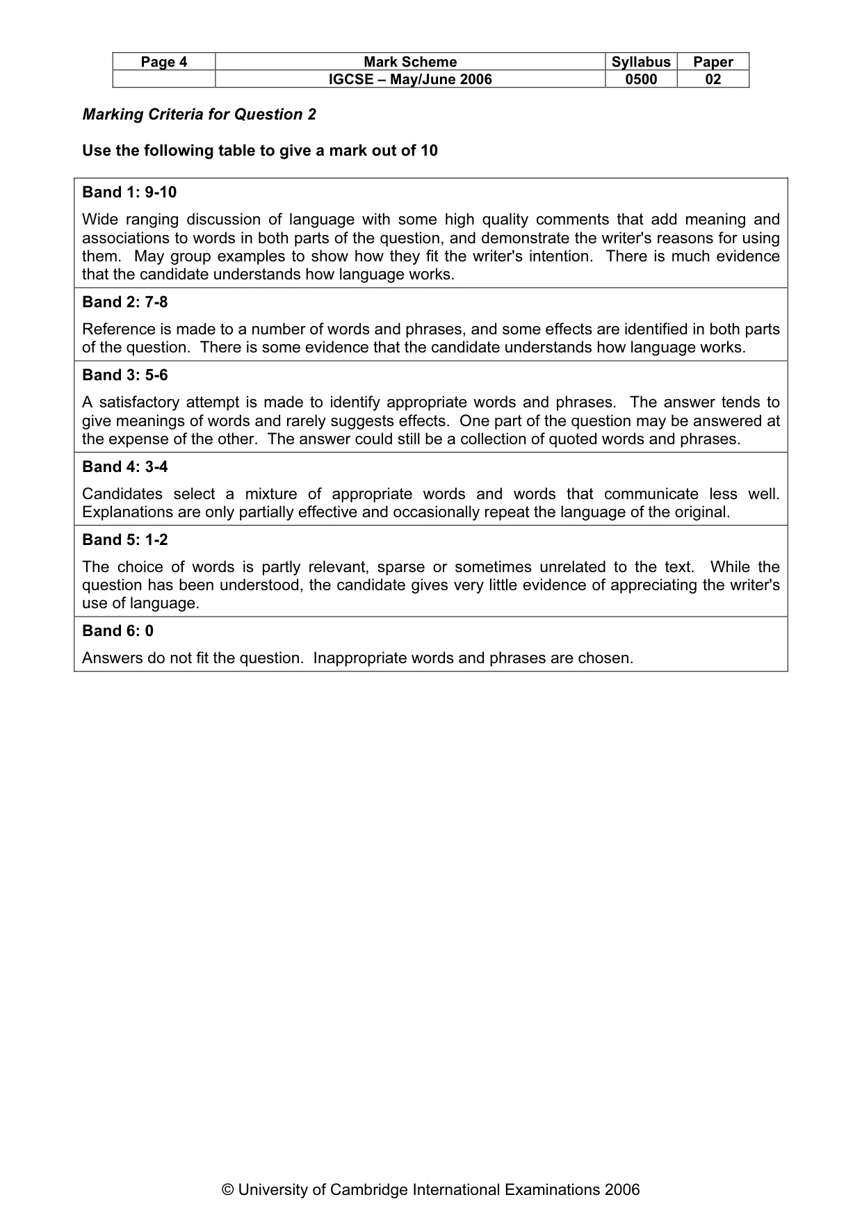 Mark scheme, page 5 of 7