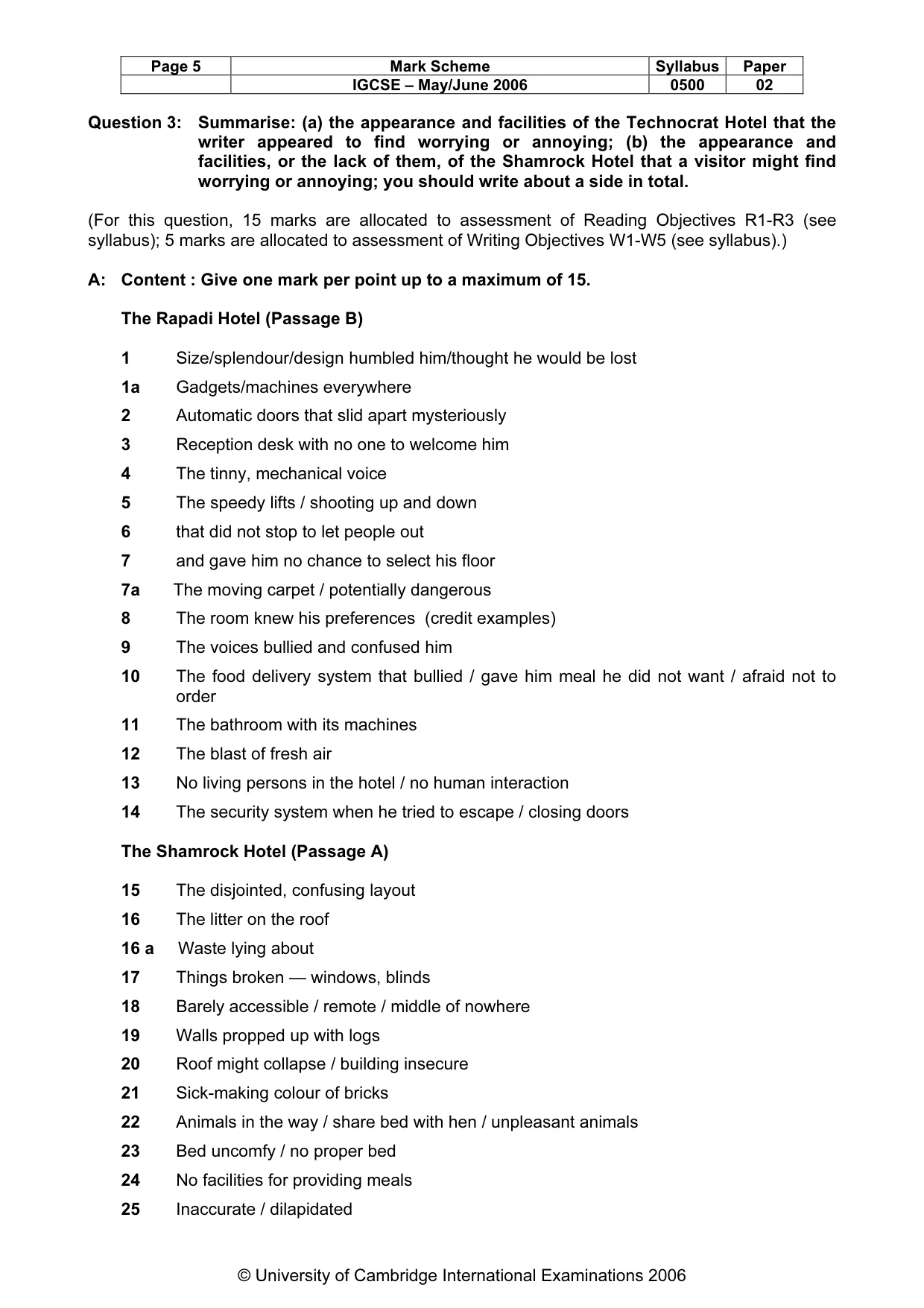 Mark scheme, page 6 of 7
