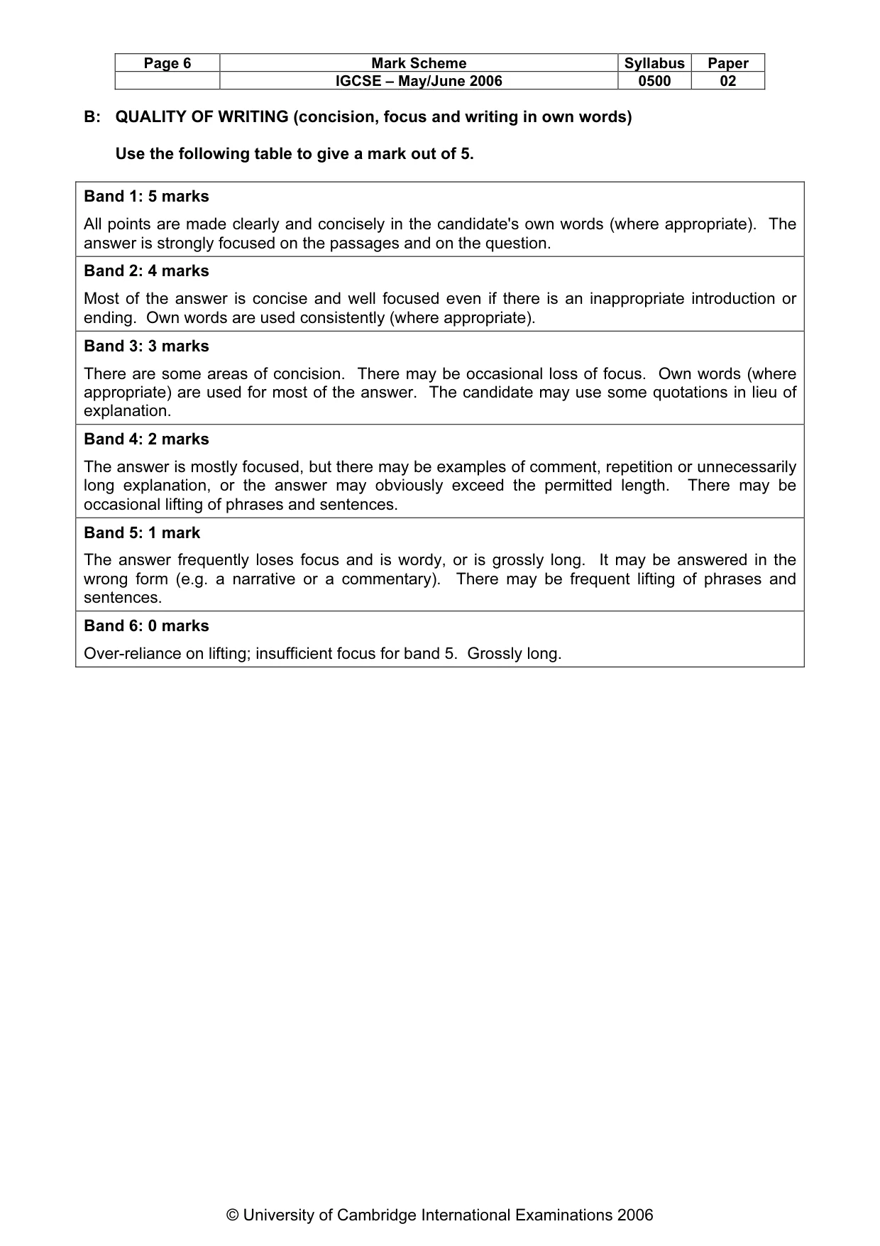 Mark scheme, page 7 of 7