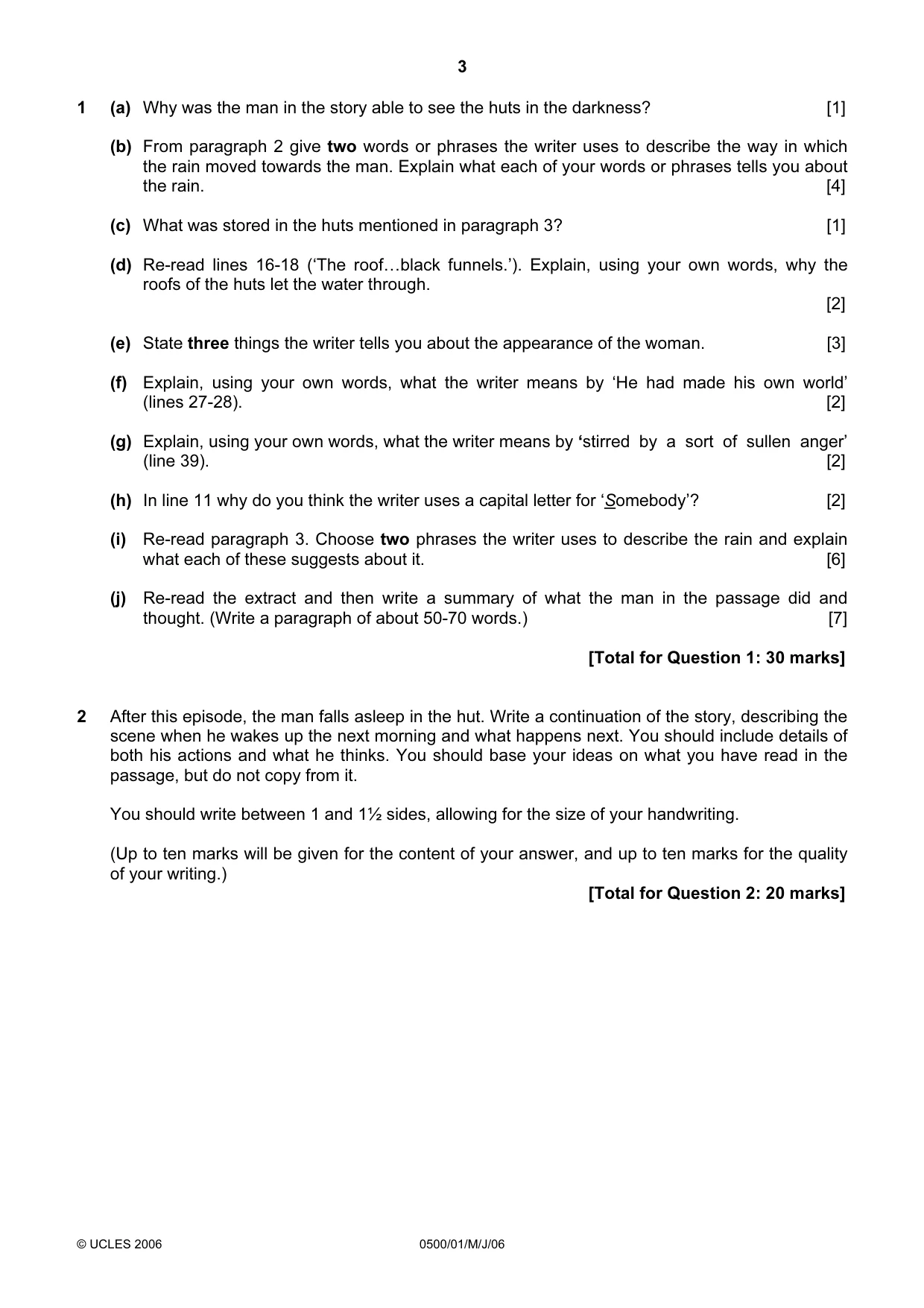 Cambridge IGCSE English - First Language 0500 2006 May/June Paper 1 · Variant 1 question paper, page 3 of 4