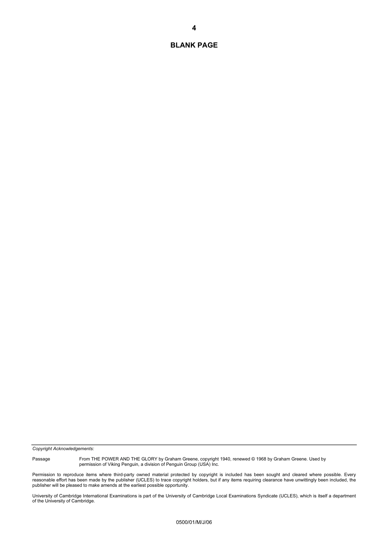 Cambridge IGCSE English - First Language 0500 2006 May/June Paper 1 · Variant 1 question paper, page 4 of 4