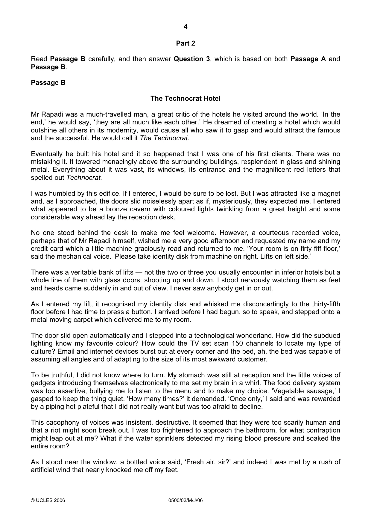 Cambridge IGCSE English - First Language 0500 2006 May/June Paper 2 · Variant 1 question paper, page 4 of 8
