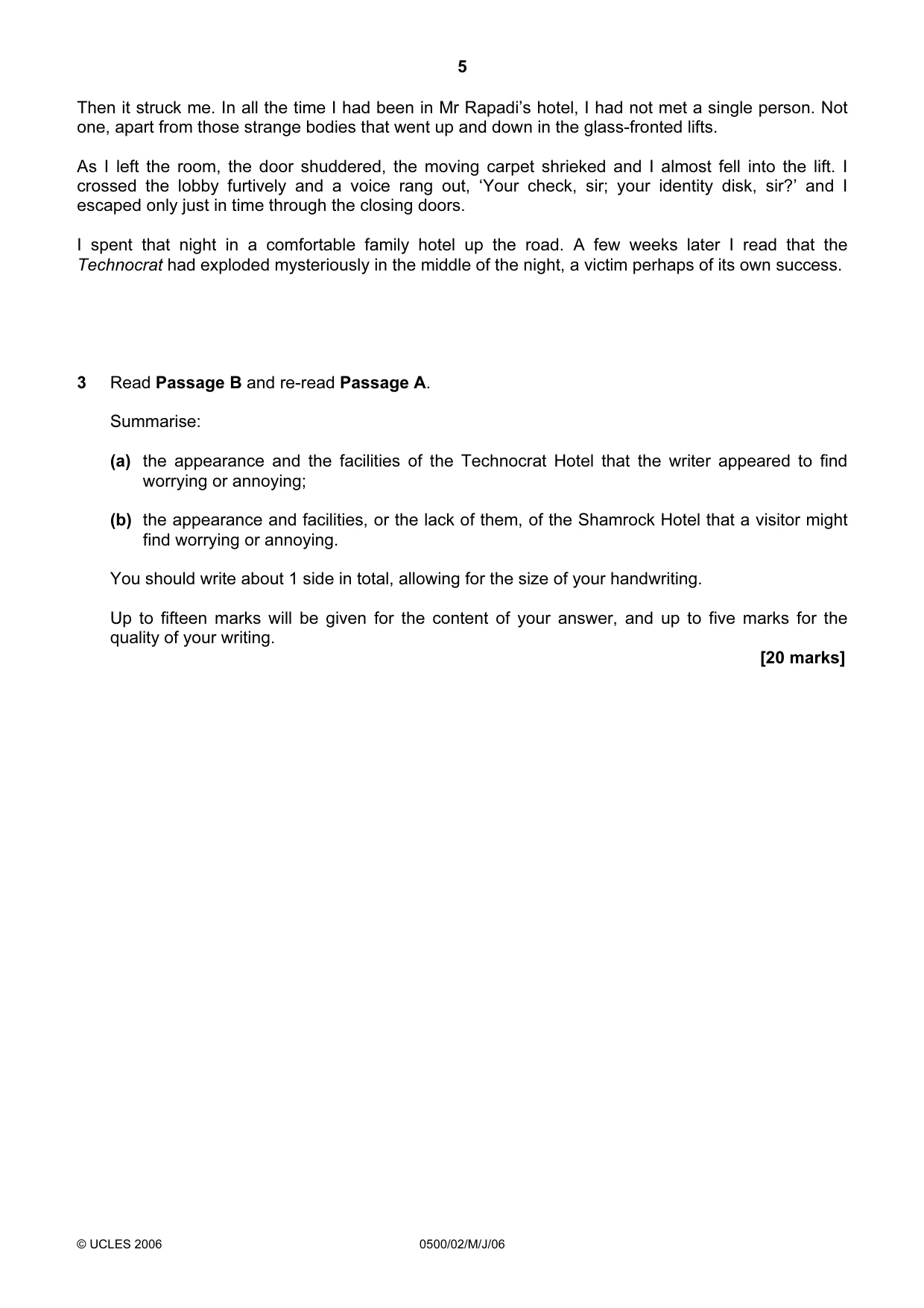 Cambridge IGCSE English - First Language 0500 2006 May/June Paper 2 · Variant 1 question paper, page 5 of 8
