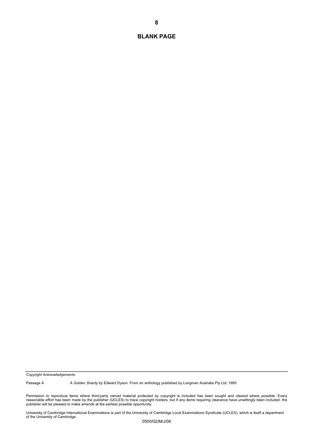 Cambridge IGCSE English - First Language 0500 2006 May/June Paper 2 · Variant 1 question paper, page 8 of 8