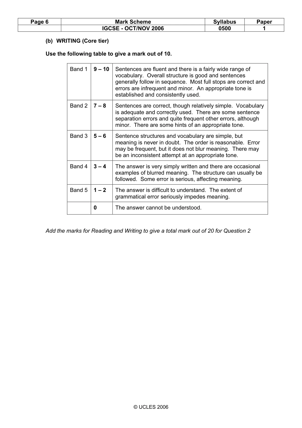Mark scheme, page 6 of 6