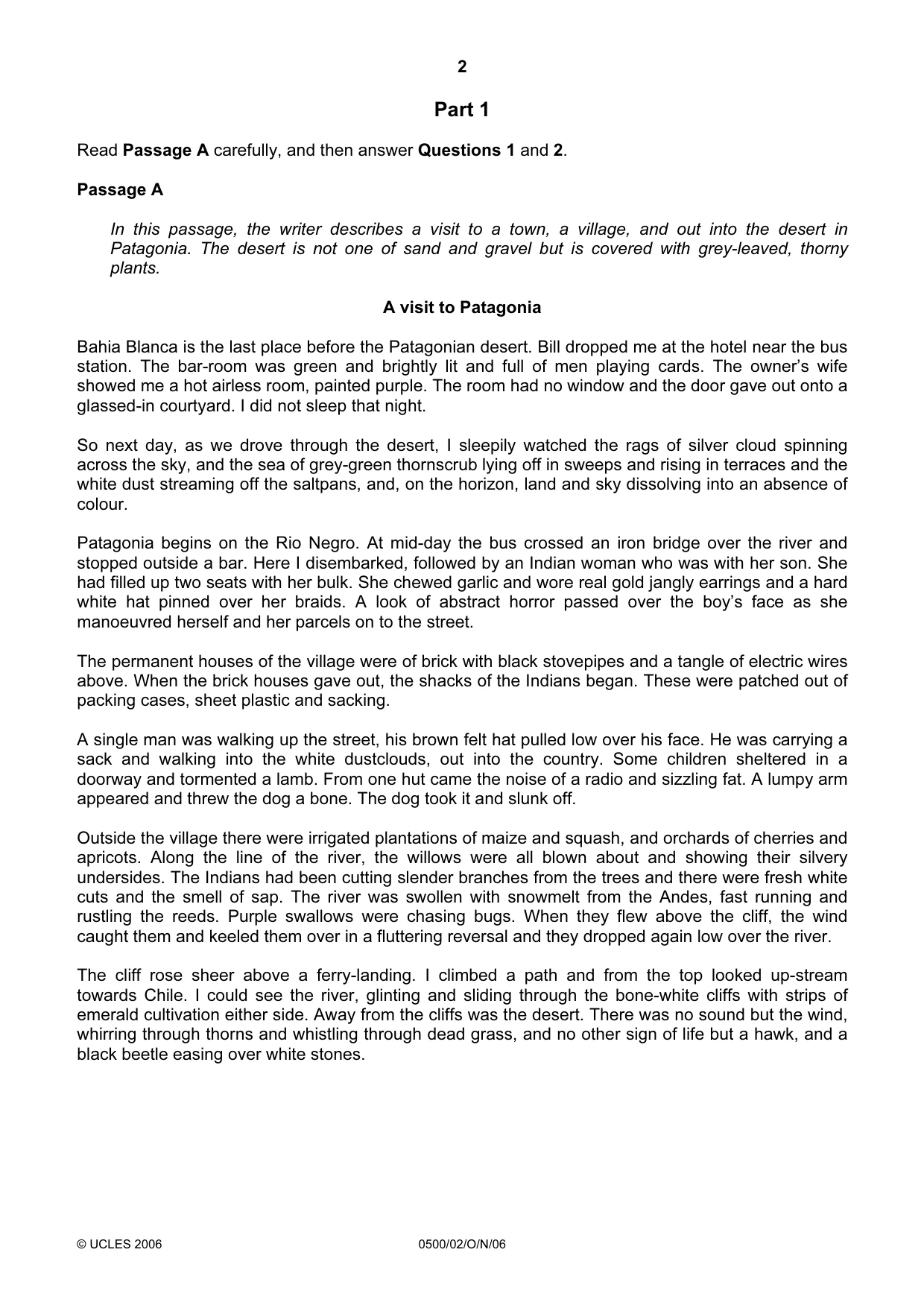 Cambridge IGCSE English - First Language 0500 2006 Oct/Nov Paper 2 · Variant 1 question paper, page 2 of 8