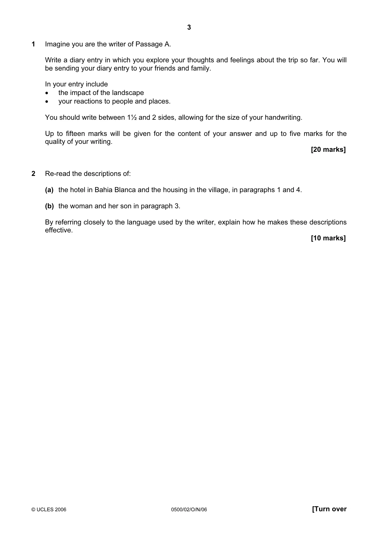 Cambridge IGCSE English - First Language 0500 2006 Oct/Nov Paper 2 · Variant 1 question paper, page 3 of 8