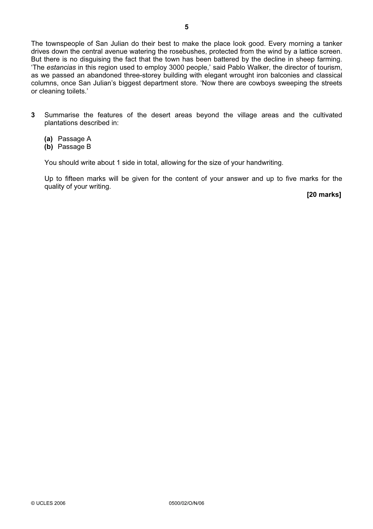 Cambridge IGCSE English - First Language 0500 2006 Oct/Nov Paper 2 · Variant 1 question paper, page 5 of 8