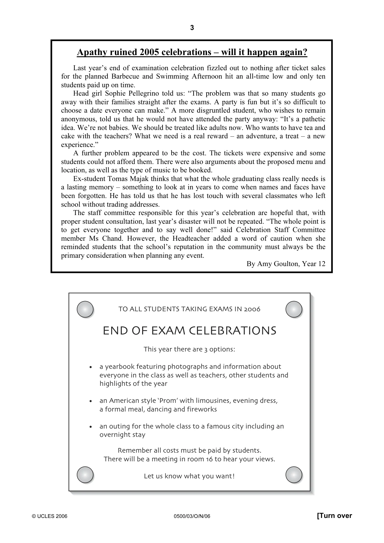 Cambridge IGCSE English - First Language 0500 2006 Oct/Nov Paper 3 · Variant 1 question paper, page 3 of 4