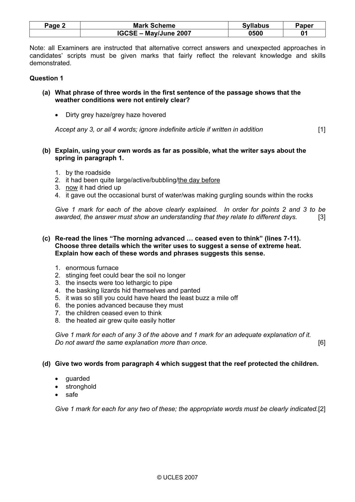 Mark scheme, page 2 of 5