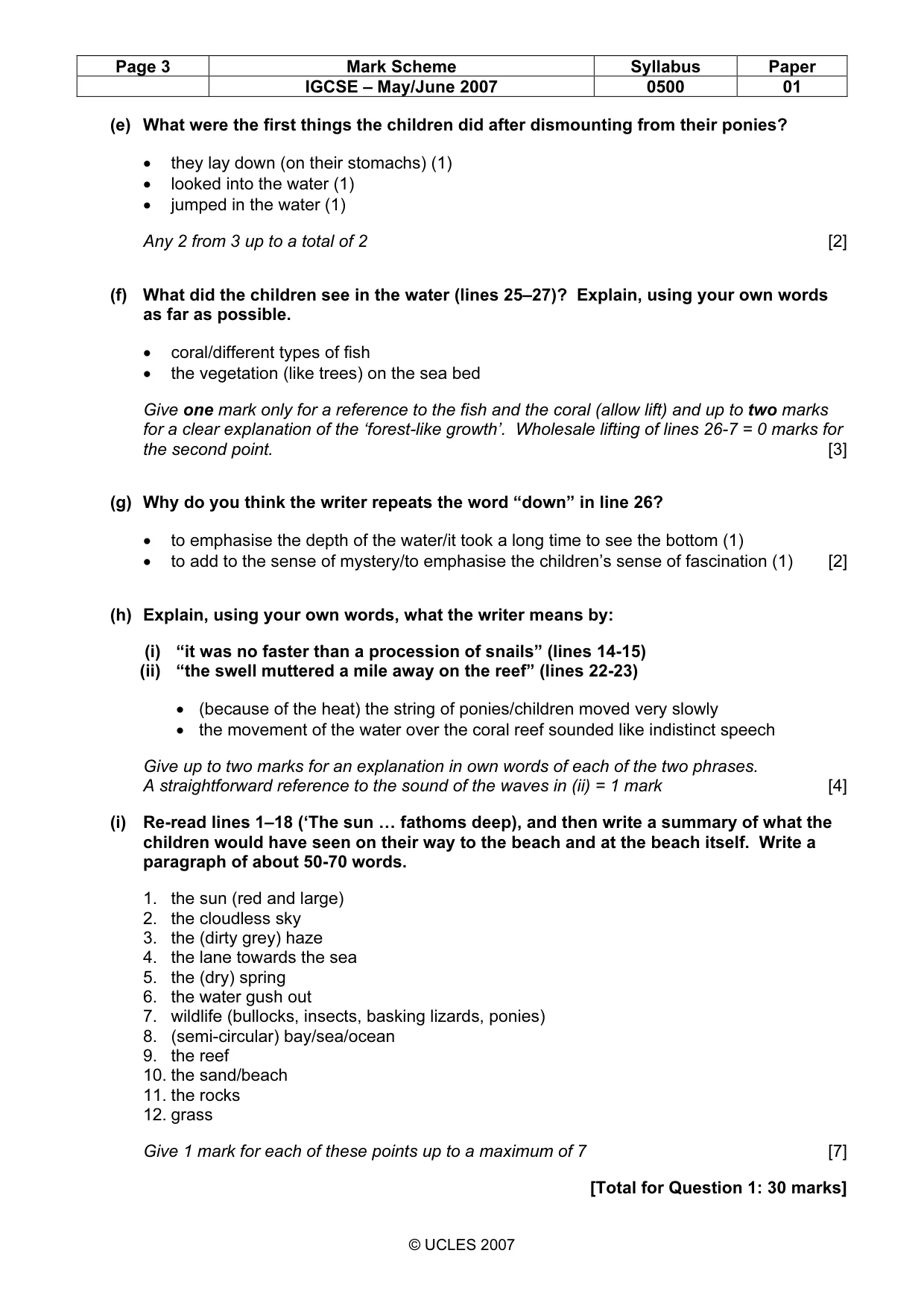 Mark scheme, page 3 of 5
