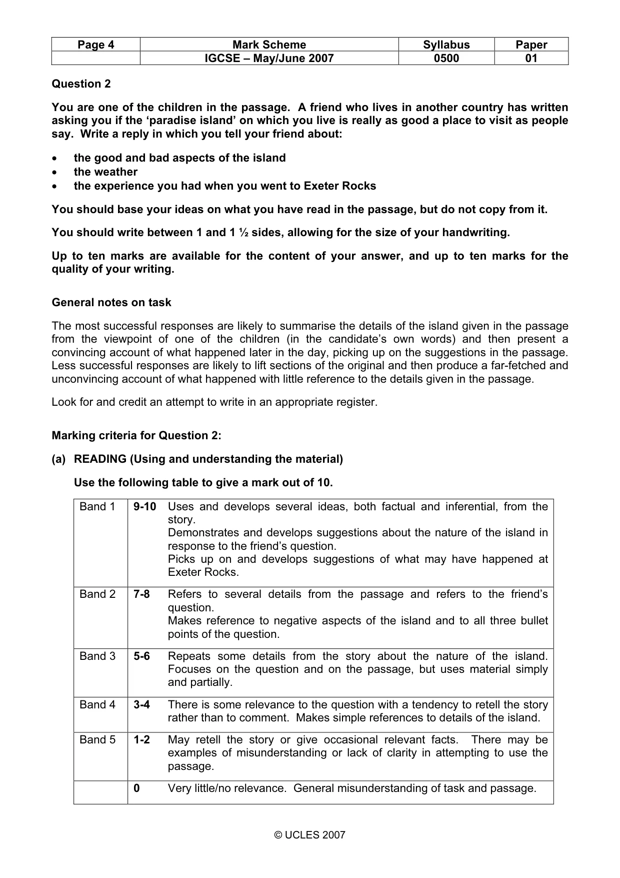 Mark scheme, page 4 of 5