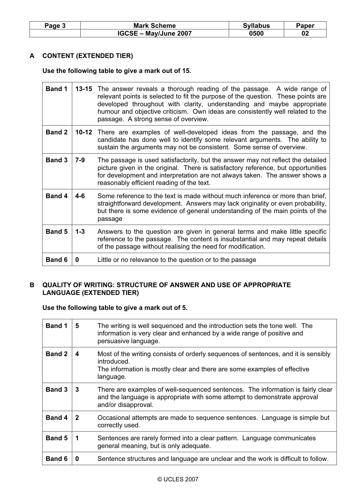 Mark scheme, page 3 of 6