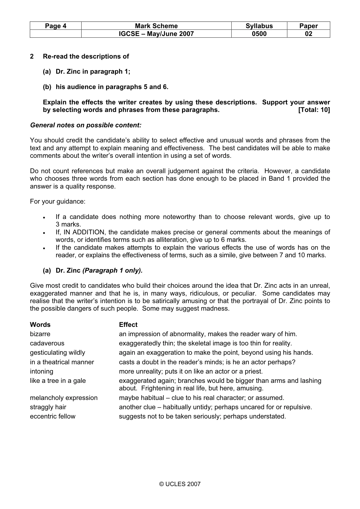 Mark scheme, page 4 of 6