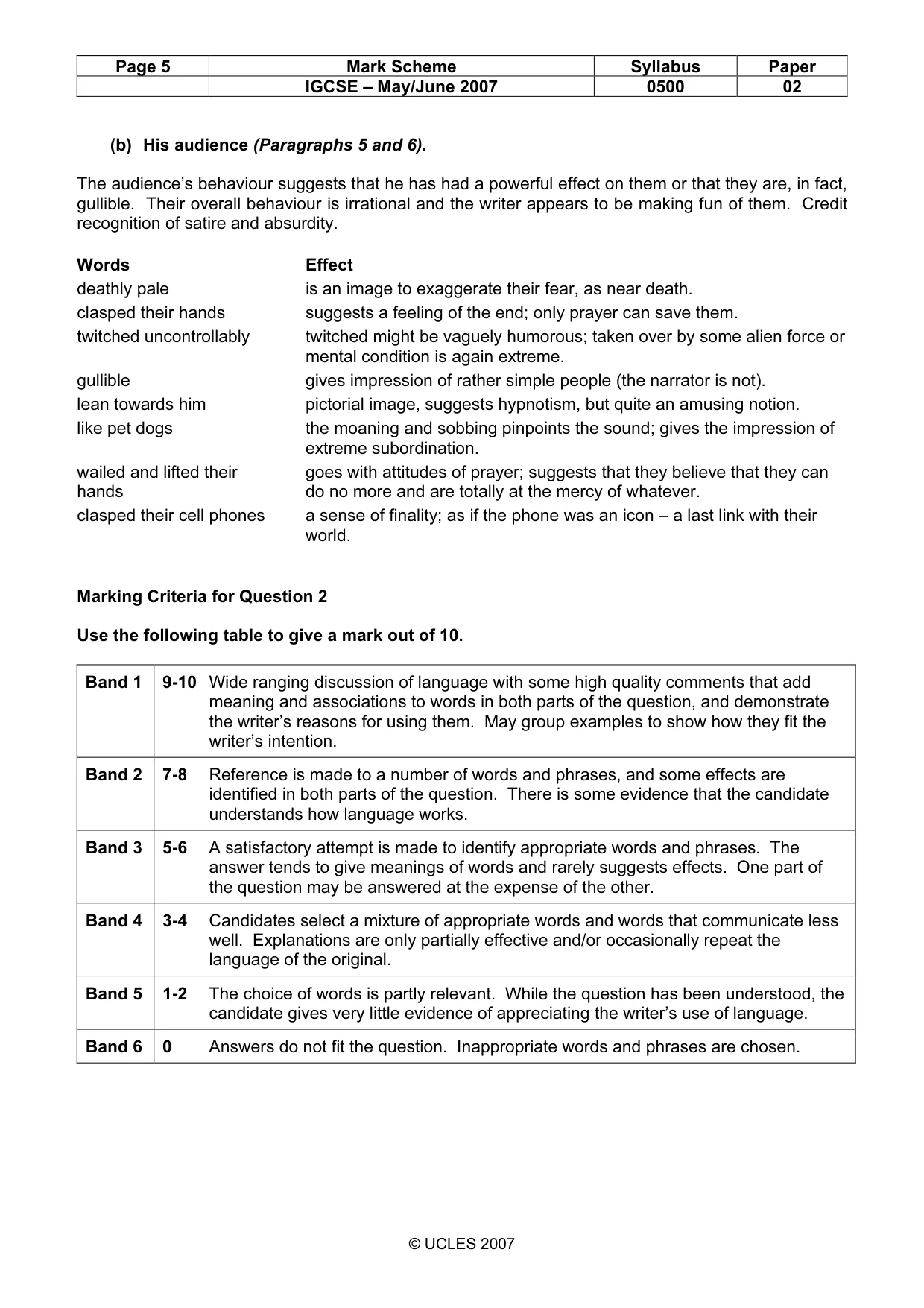 Mark scheme, page 5 of 6