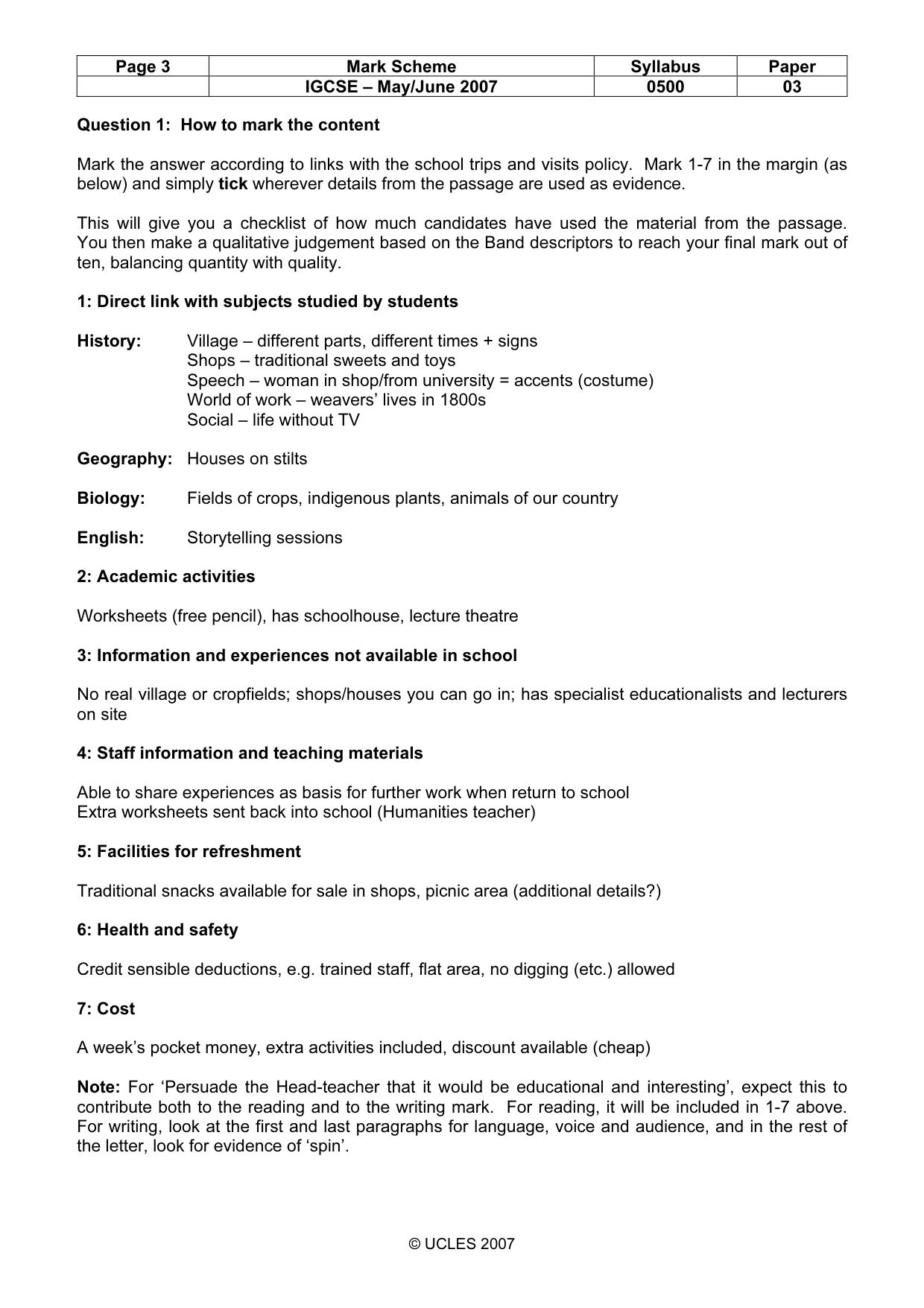 Mark scheme, page 3 of 8