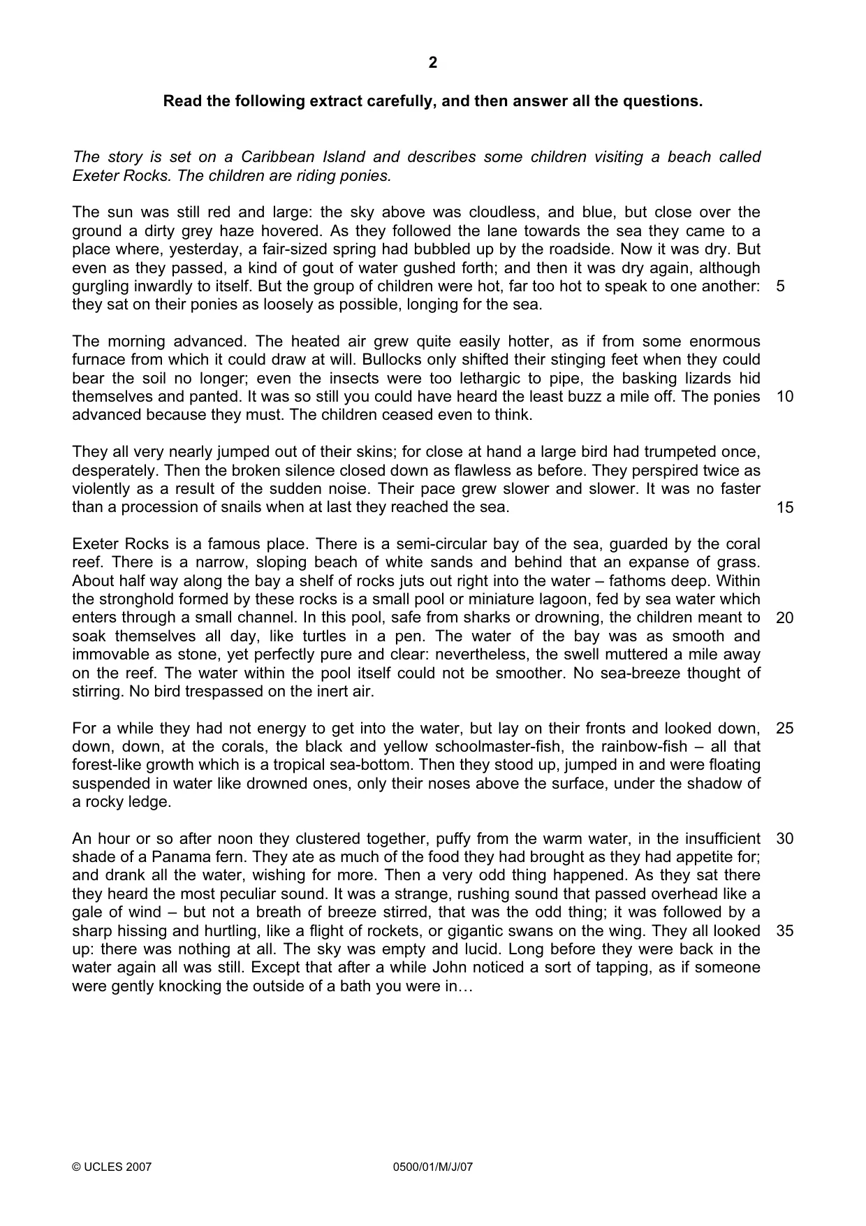 Cambridge IGCSE English - First Language 0500 2007 May/June Paper 1 · Variant 1 question paper, page 2 of 4