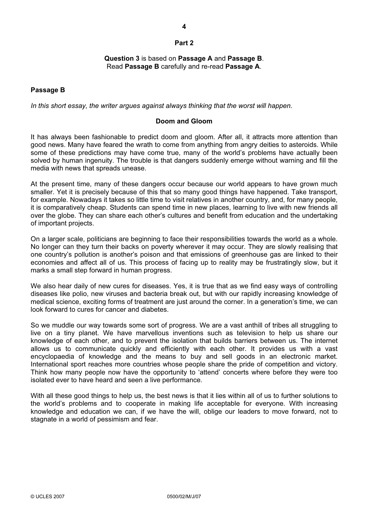 Cambridge IGCSE English - First Language 0500 2007 May/June Paper 2 · Variant 1 question paper, page 4 of 8