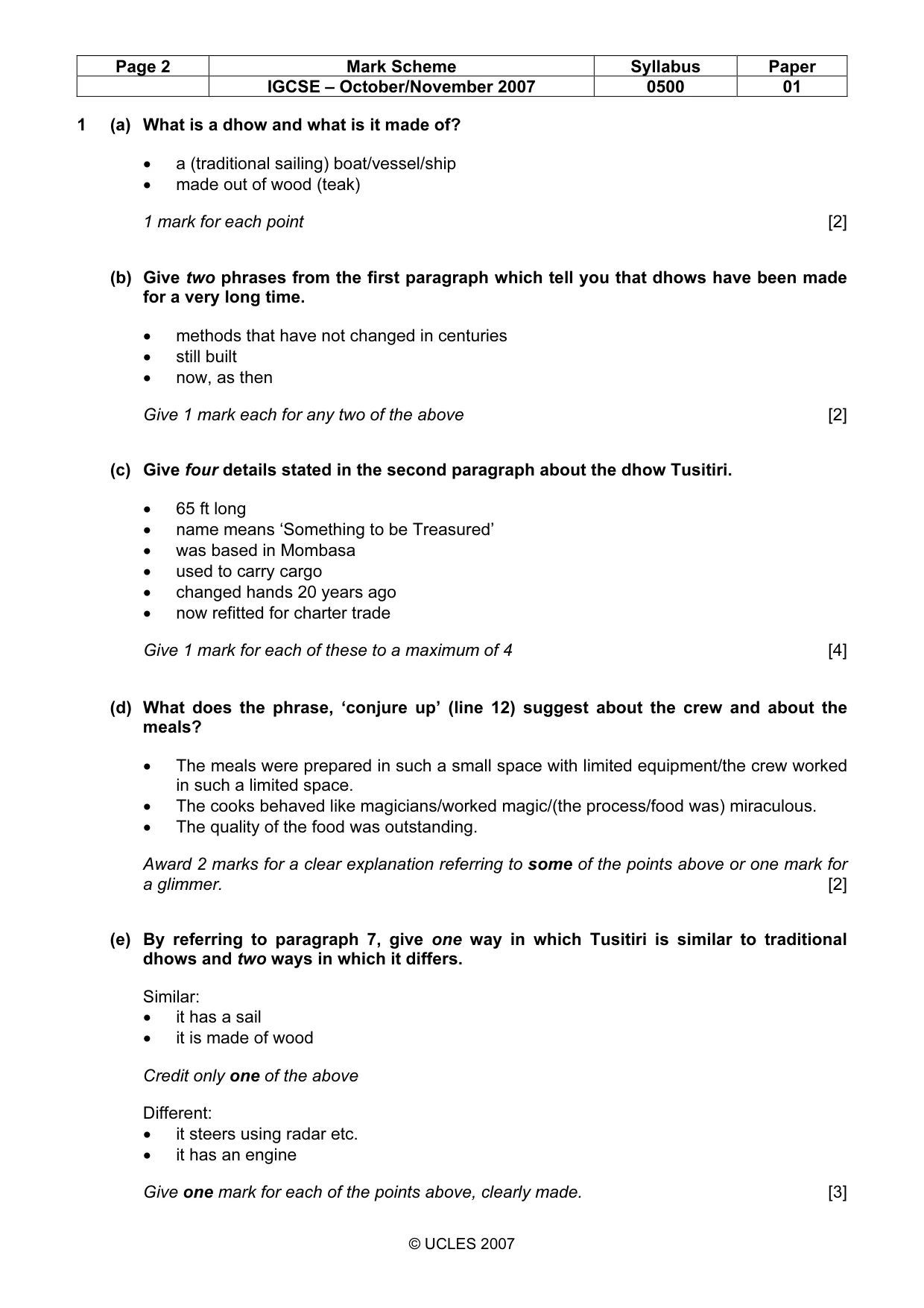 Mark scheme, page 2 of 5