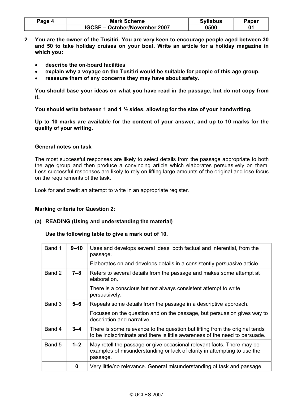 Mark scheme, page 4 of 5